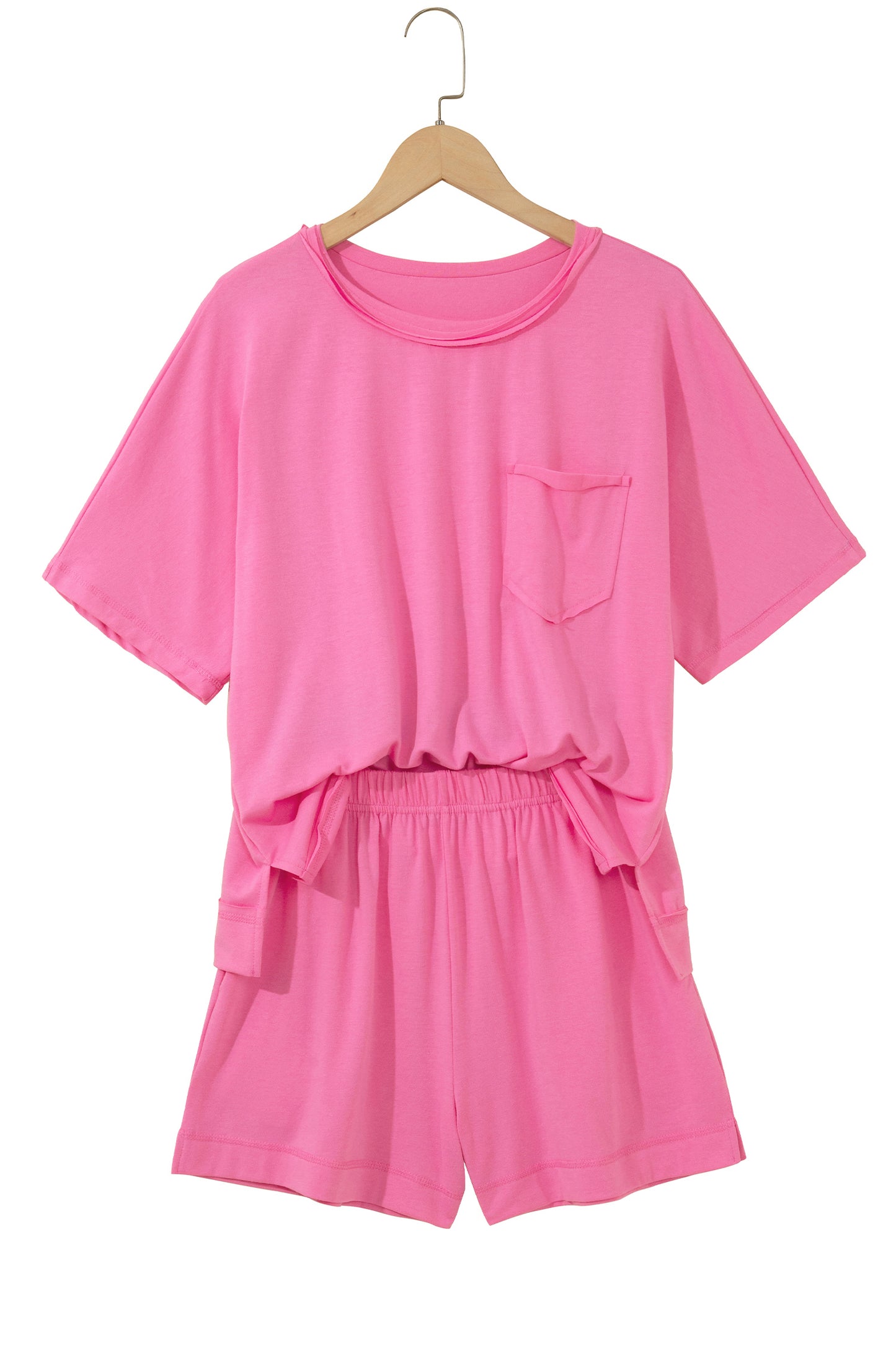 Mint Green Raw Edge Patch Pocket Oversized Top and Shorts Set