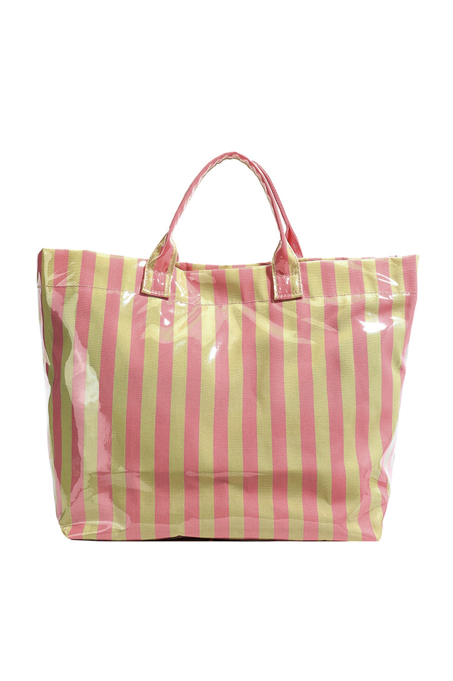 Rose Red Glossy Striped Vinyl Large Tote Bag