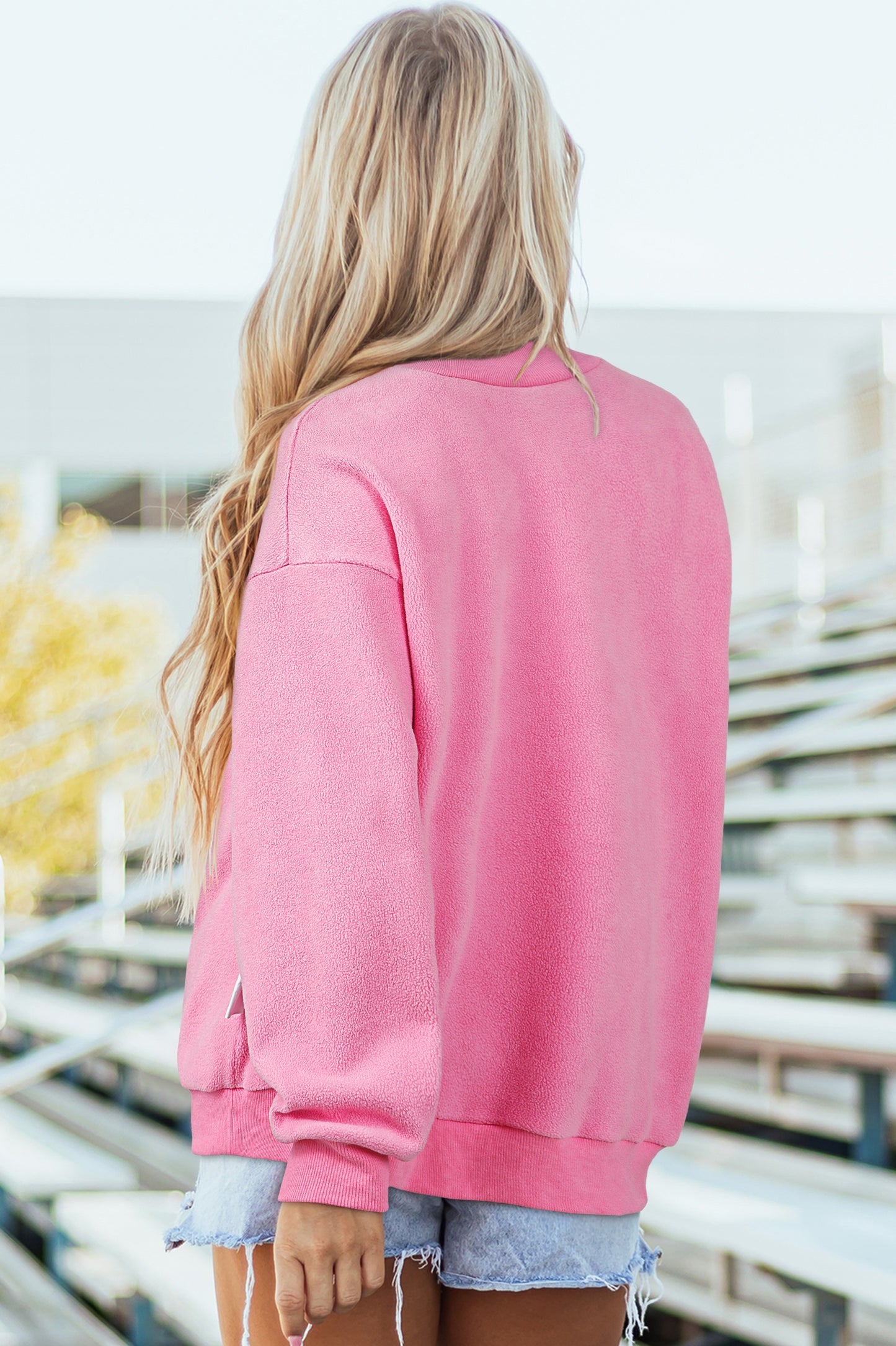 Light Pink Oversize Drop Shoulder Reversible Mock Neck Sweatshirt
