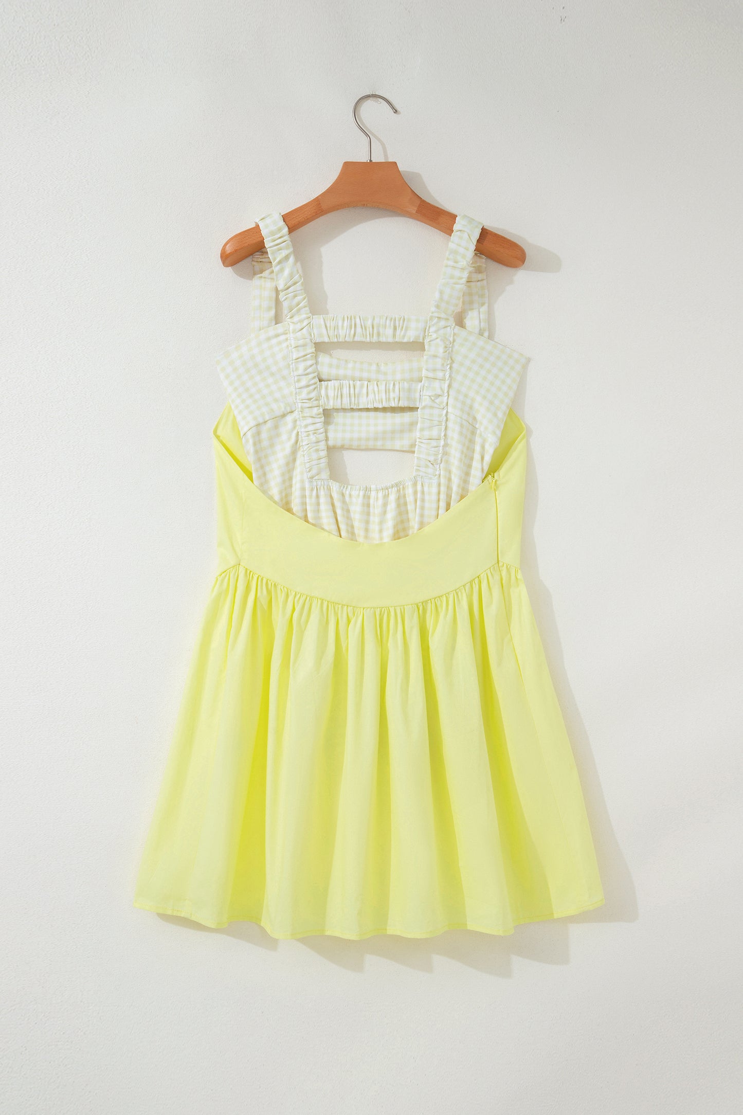 Yellow Cream Faux Two Piece Gingham Contrast Patchwork Loose Mini Dress