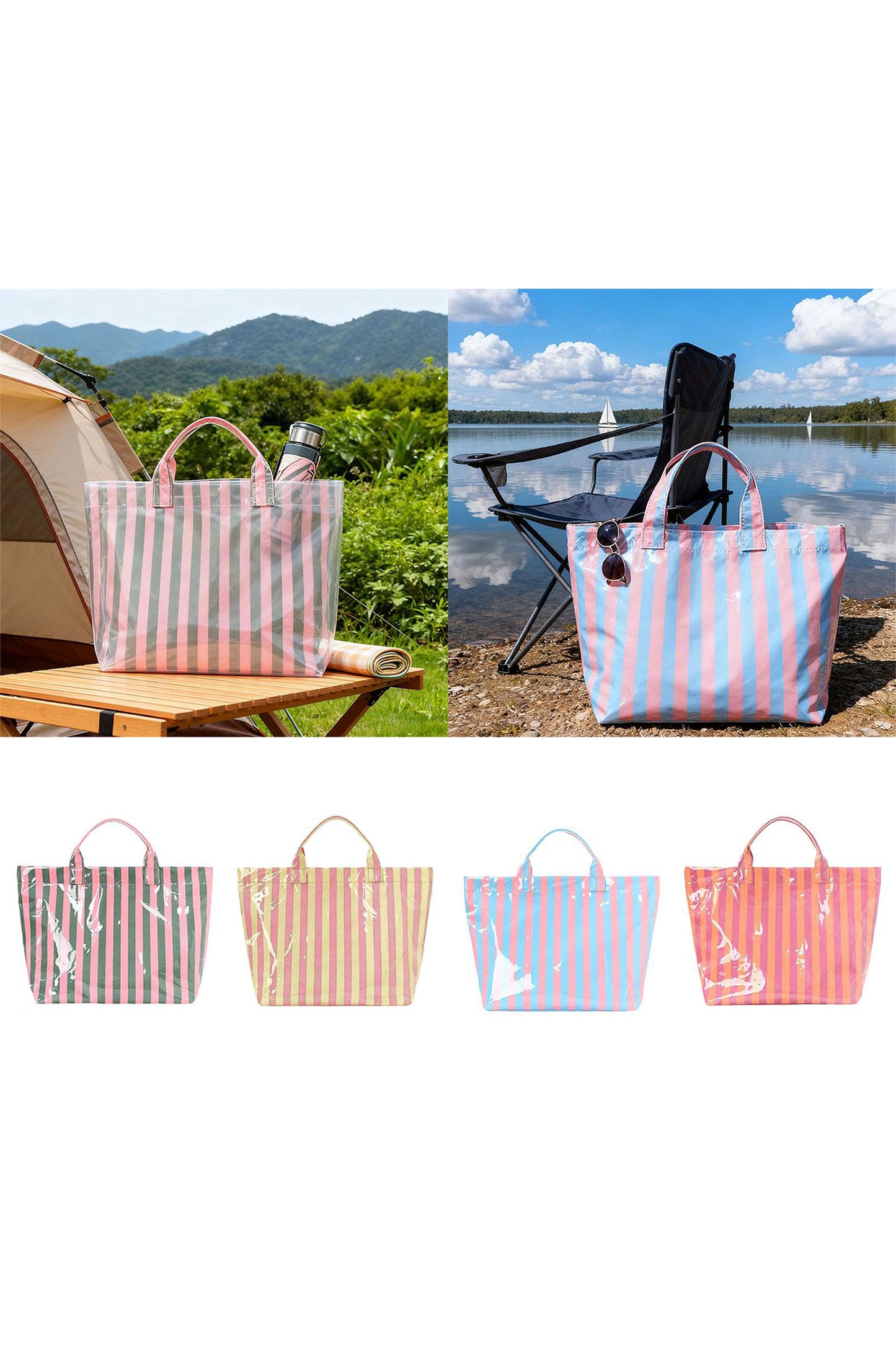 Rose Red Glossy Striped Vinyl Large Tote Bag