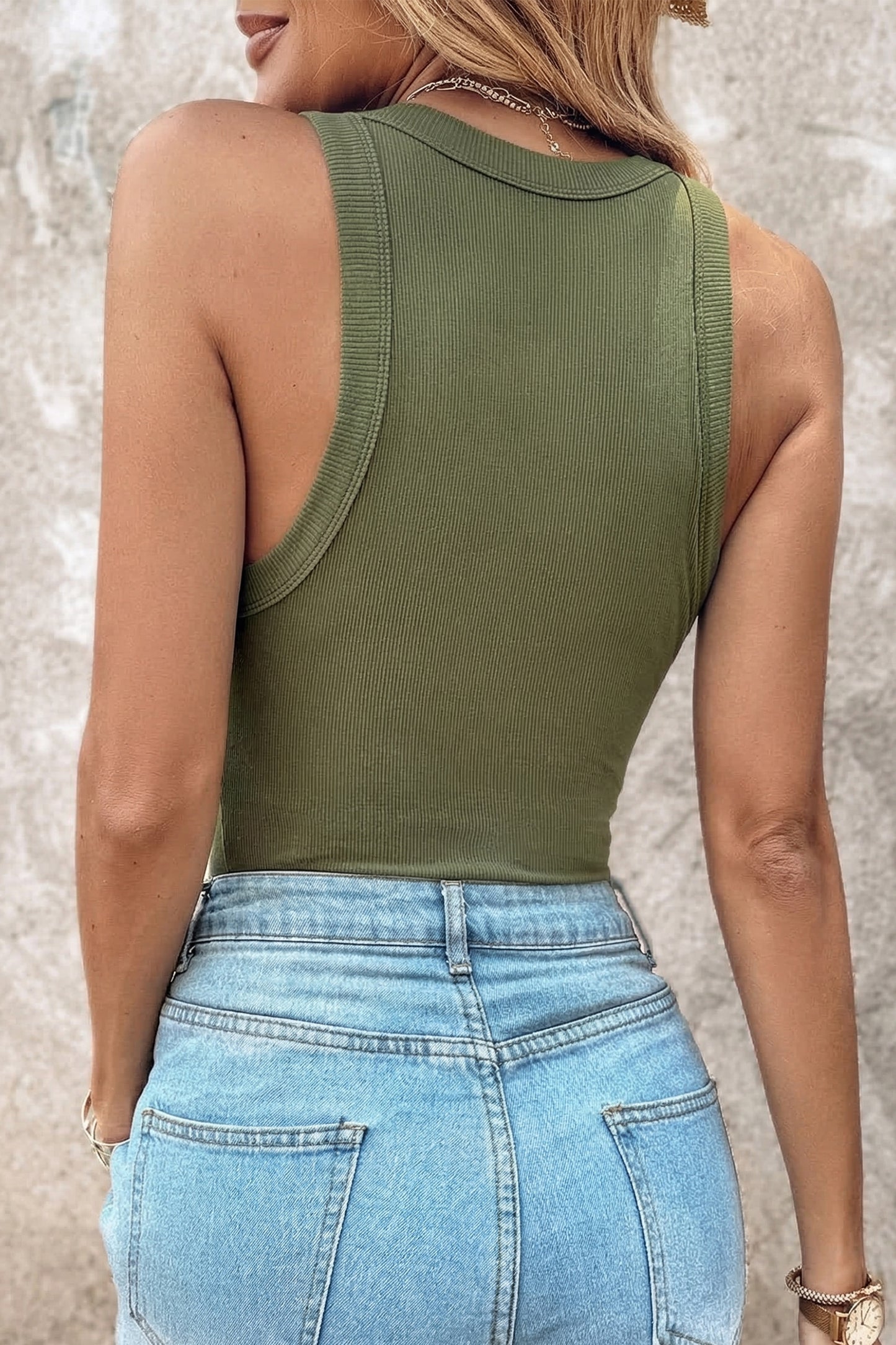 Black Slim Ribbed Padded Tank Top