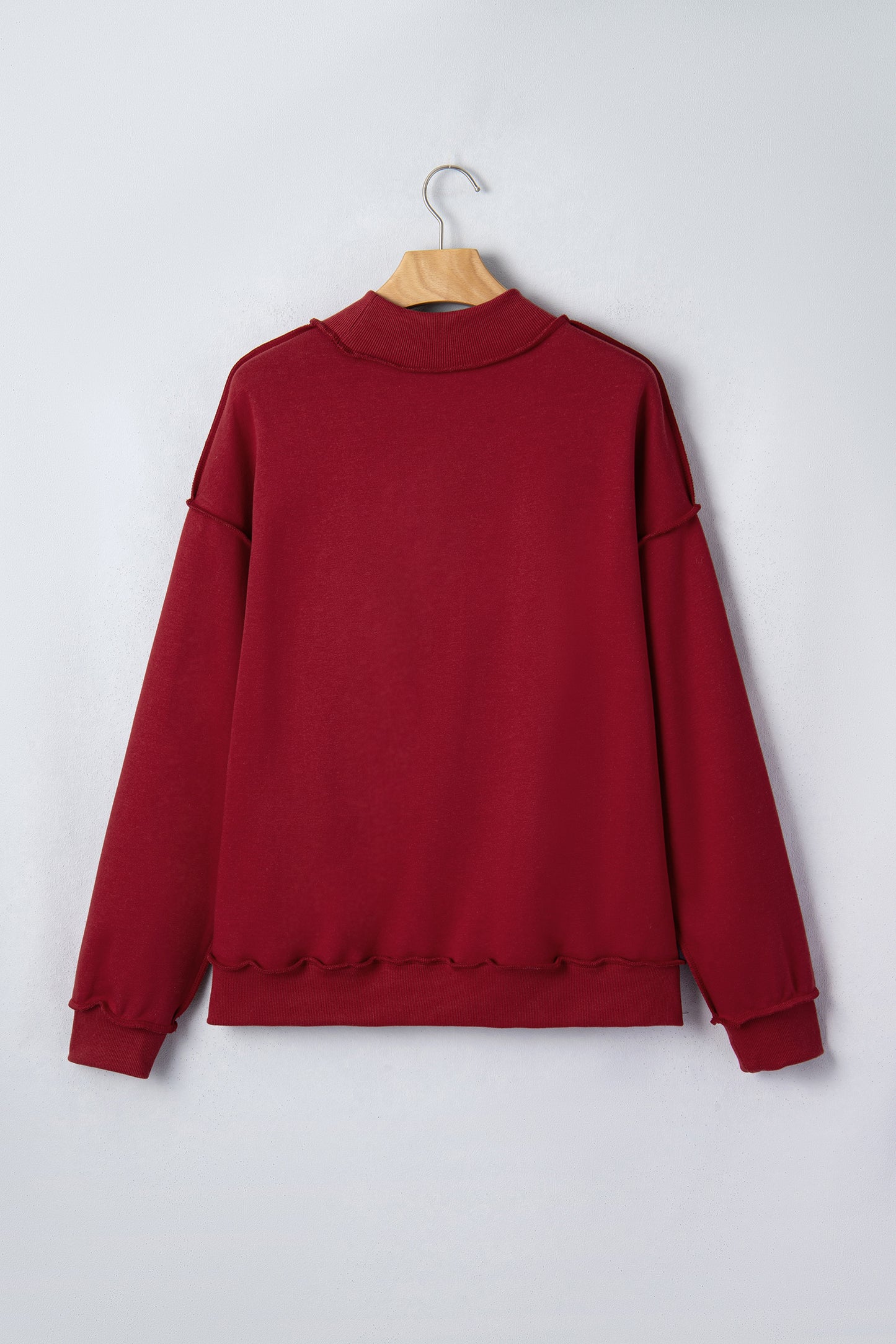 Light Pink Oversize Drop Shoulder Reversible Mock Neck Sweatshirt
