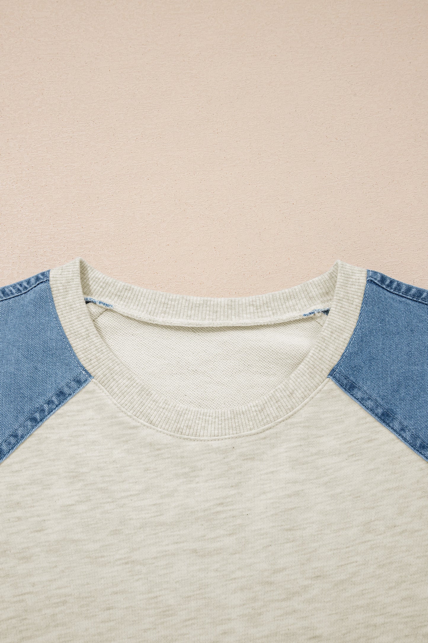 Parchment Denim Color Block Patchwork Round Neck Tee