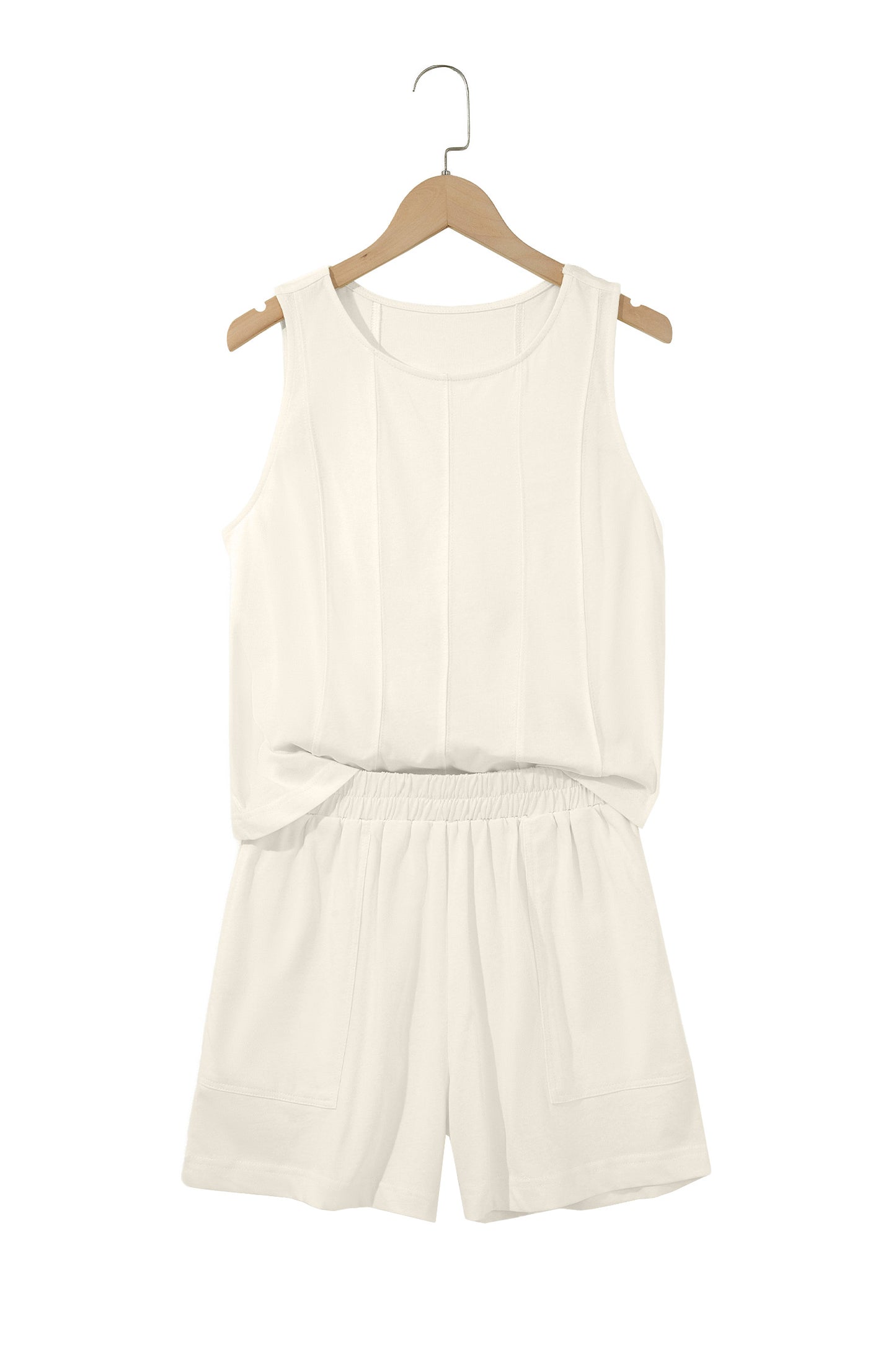 Pink Stitched Detail Loose Tank Top Cotton 2pcs Short Set