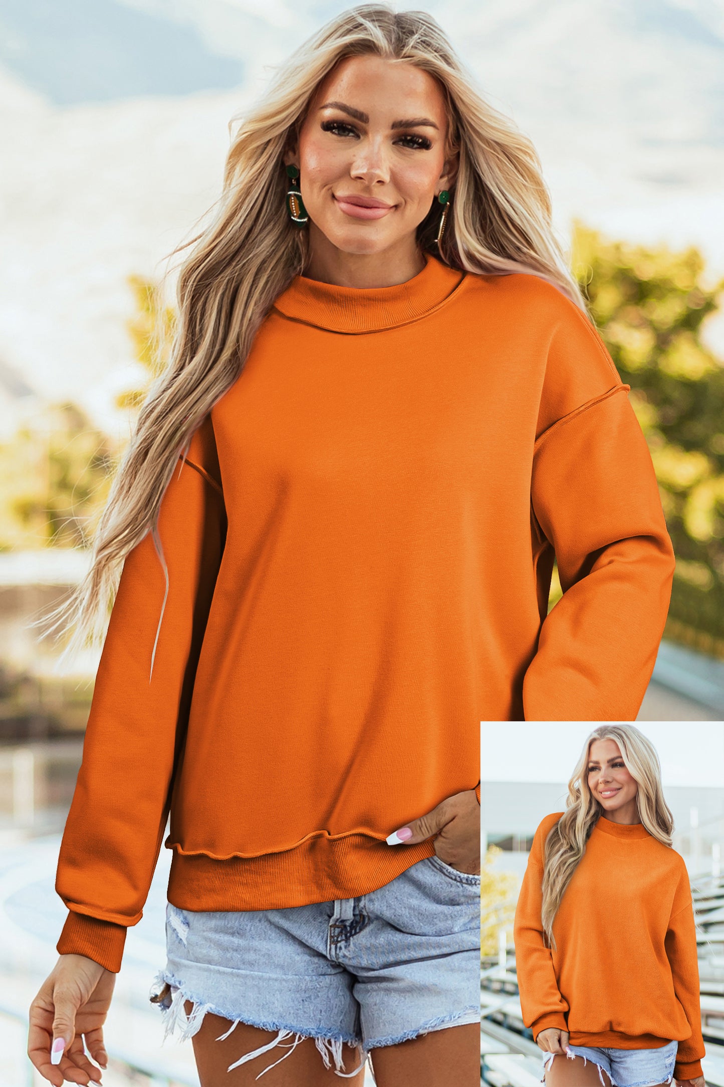 Light Pink Oversize Drop Shoulder Reversible Mock Neck Sweatshirt