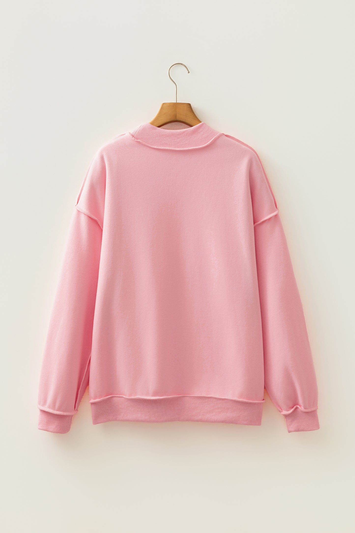 Light Pink Oversize Drop Shoulder Reversible Mock Neck Sweatshirt