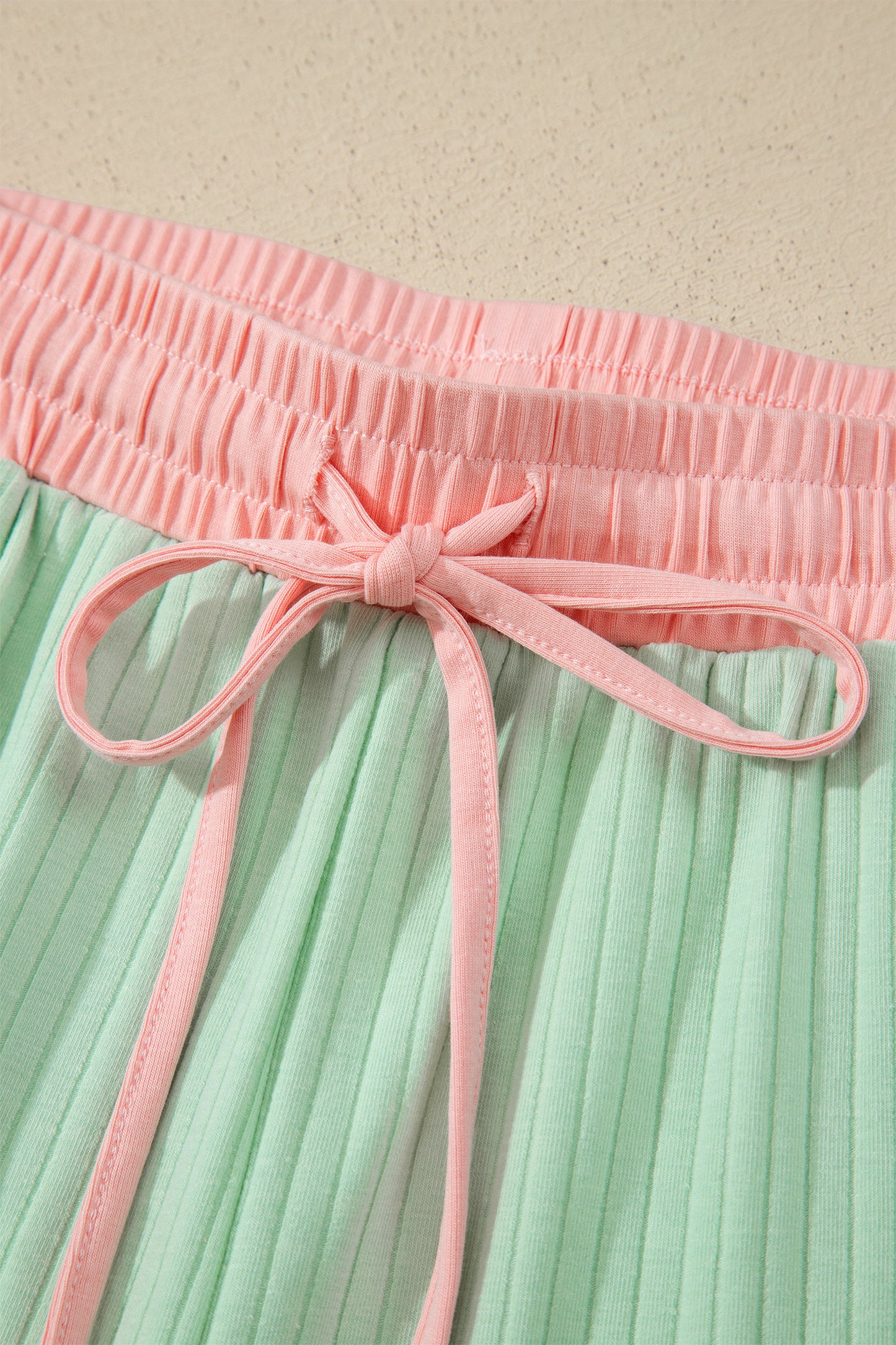 Clearly Aqua Soft Ribbed Color Block Trim Casual Short Set