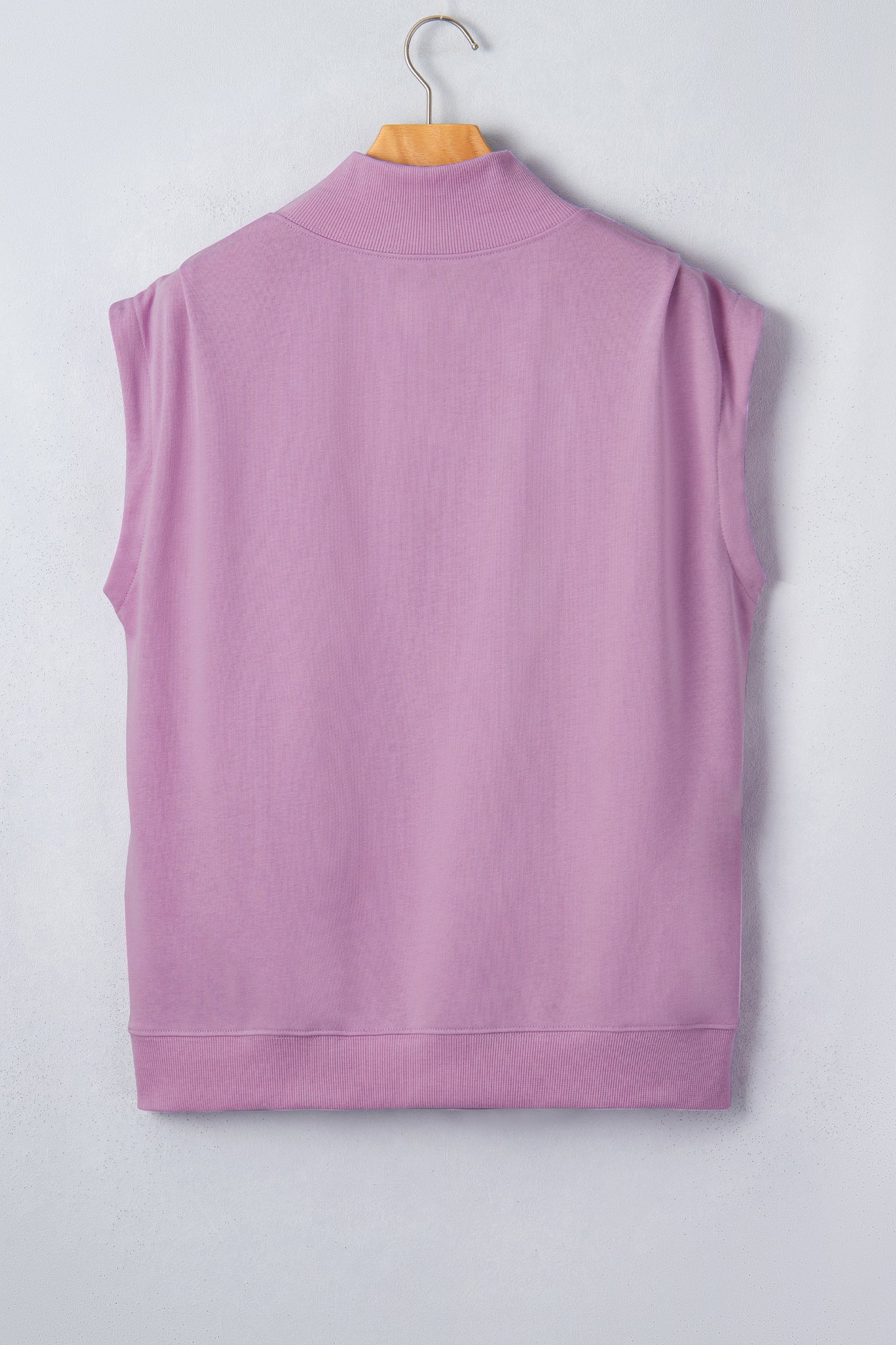 Pink Solid Color High Neck Cap Sleeve Loose Top