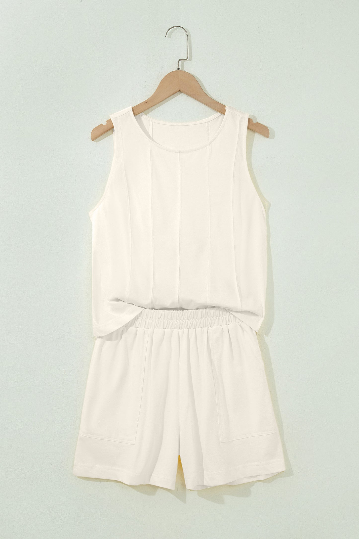 Pink Stitched Detail Loose Tank Top Cotton 2pcs Short Set