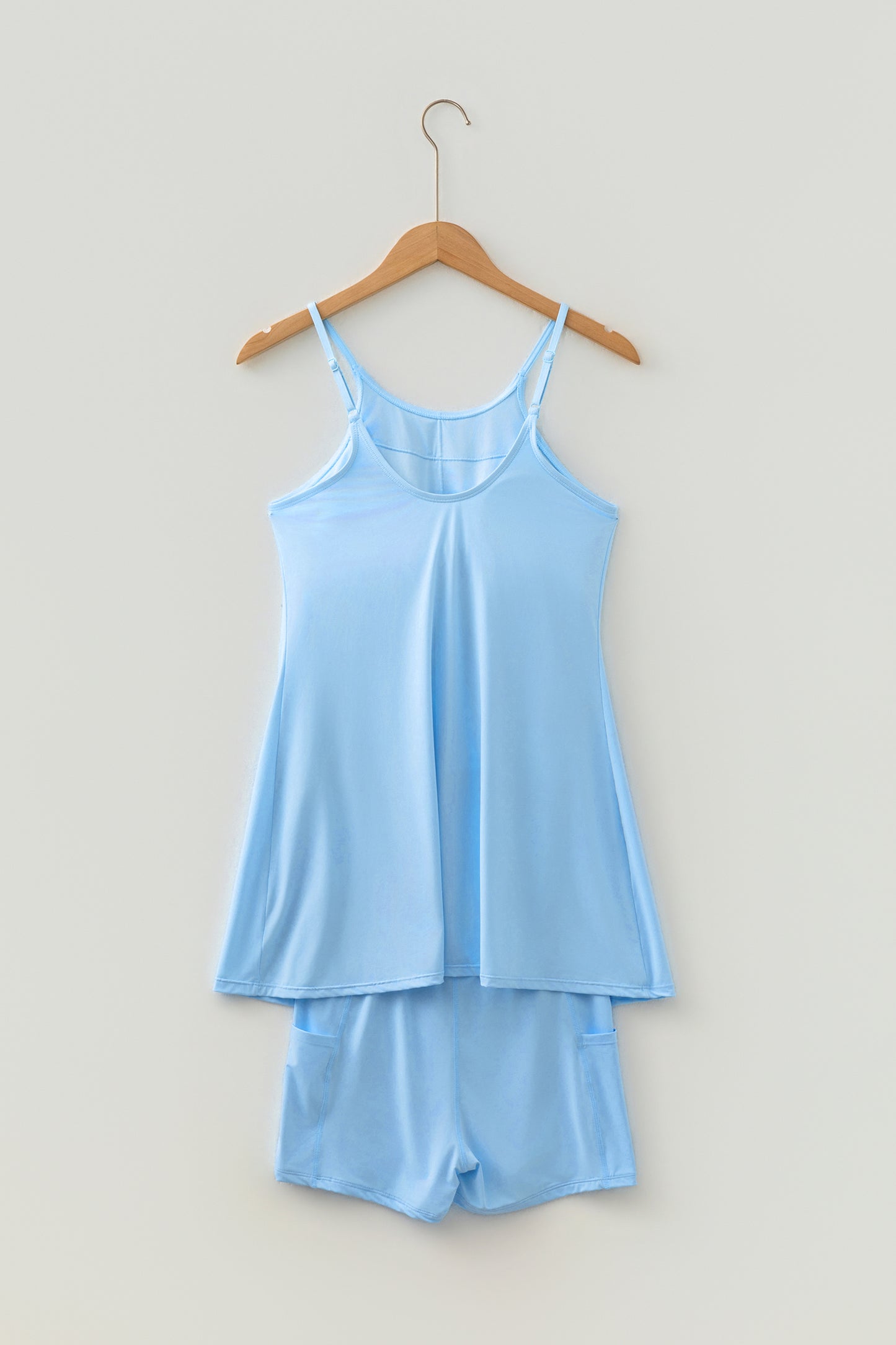Pink Solid Color Tunic Tank Dress Athletic Shorts Two Piece Set