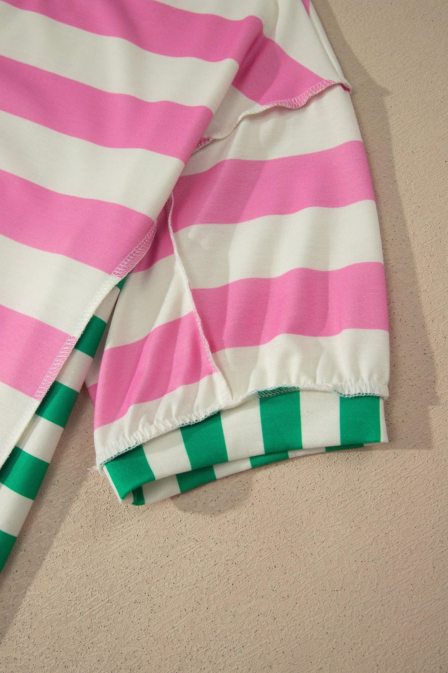 Pink Stripe Exposed Seam Contrast Patchwork Oversized Top