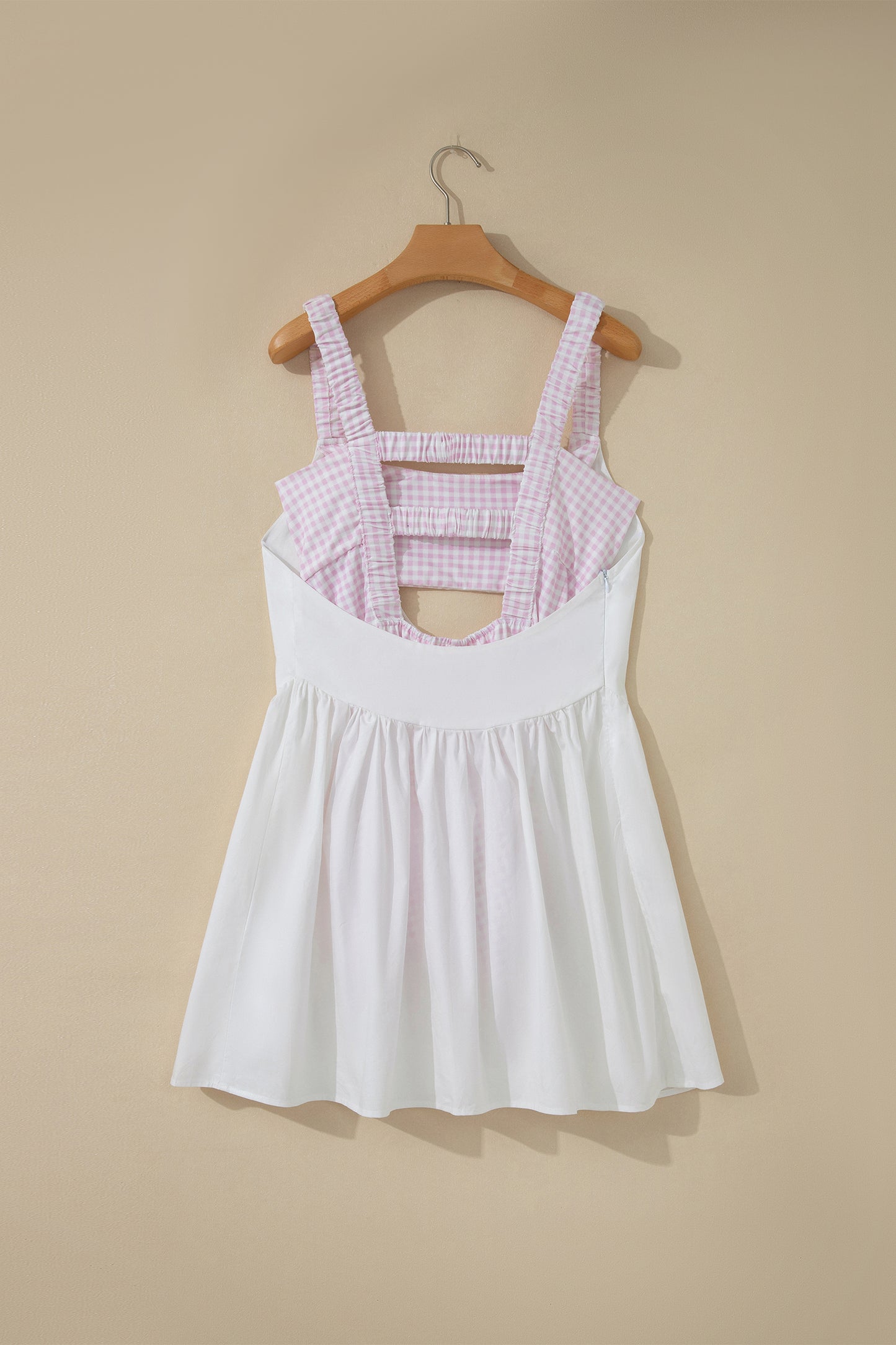 Yellow Cream Faux Two Piece Gingham Contrast Patchwork Loose Mini Dress