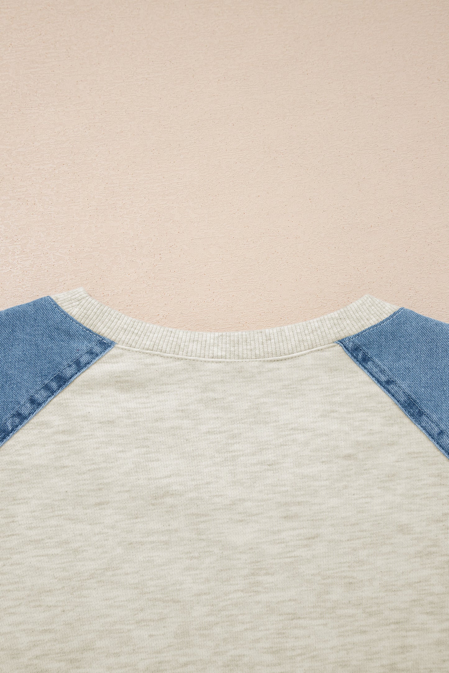 Parchment Denim Color Block Patchwork Round Neck Tee