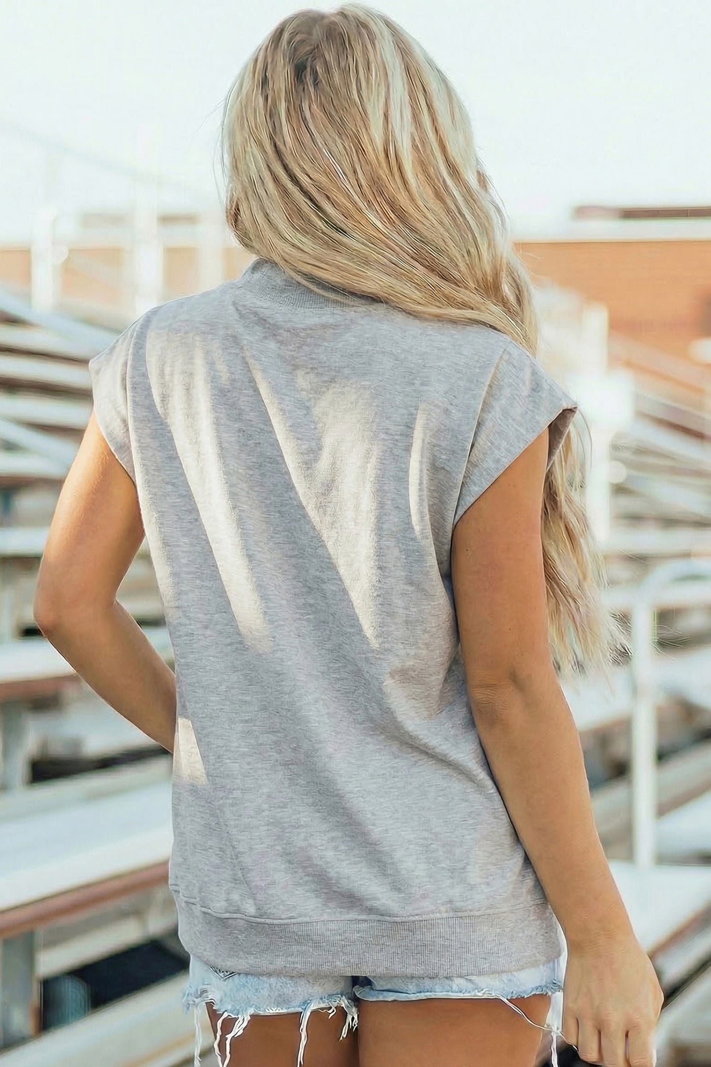 Pink Solid Color High Neck Cap Sleeve Loose Top