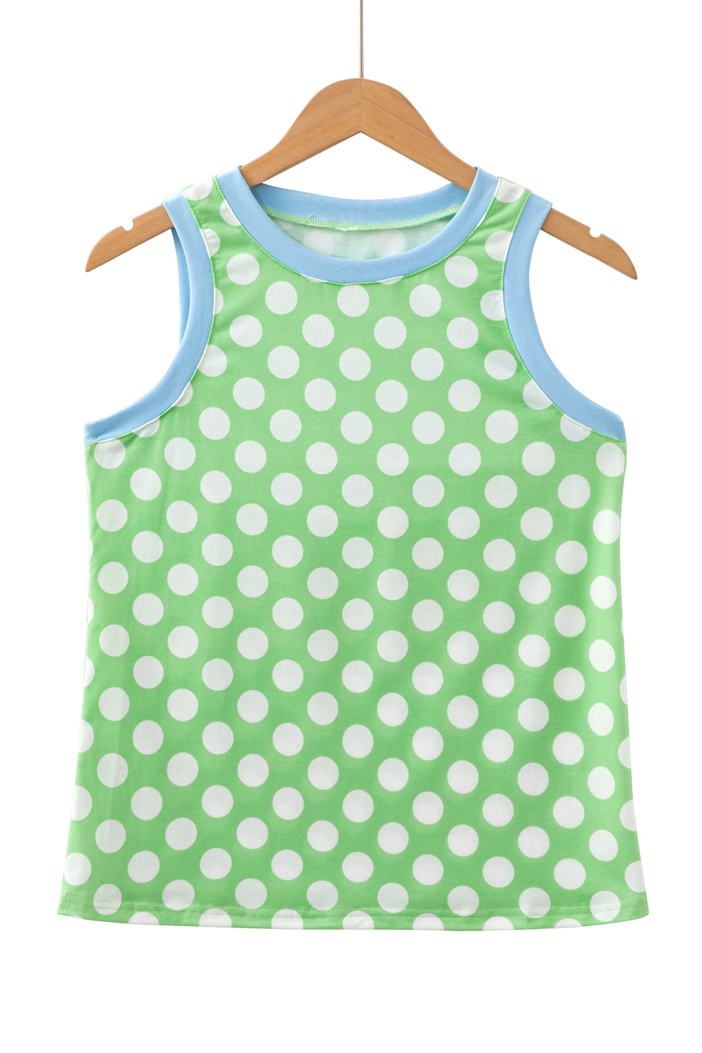 Green Polka Dot Contrast Trim Round Neck Loose Tank Top