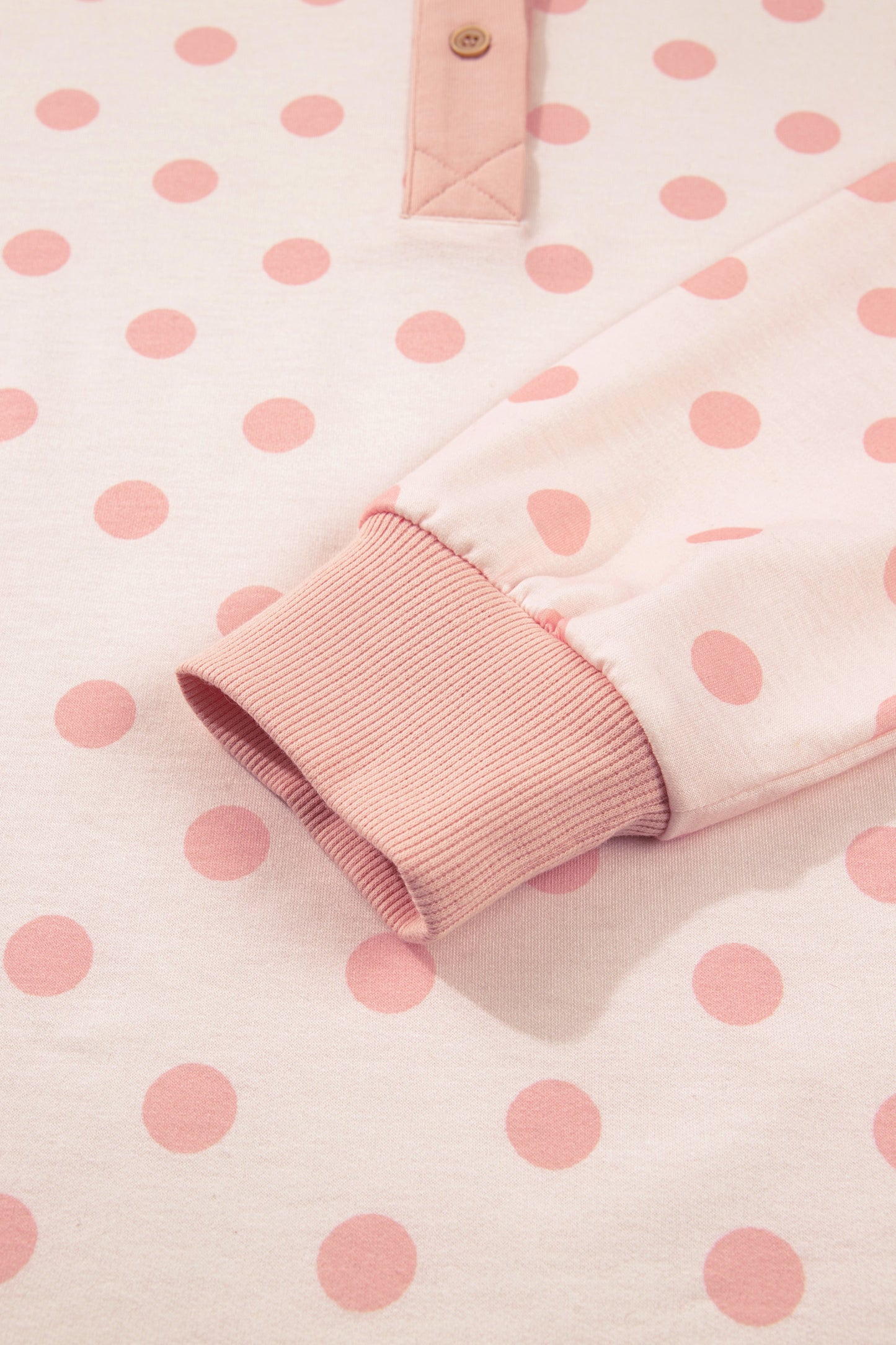 Pink Polka Dot Drop Shoulder Polo Loose Pullover Patch Pocket Casual Shorts Set