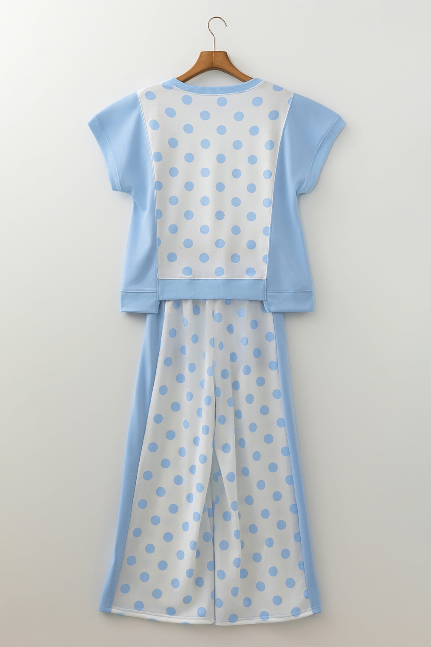 Yellow Color Block Patchwork Polka Dot Wide Leg Pant Set