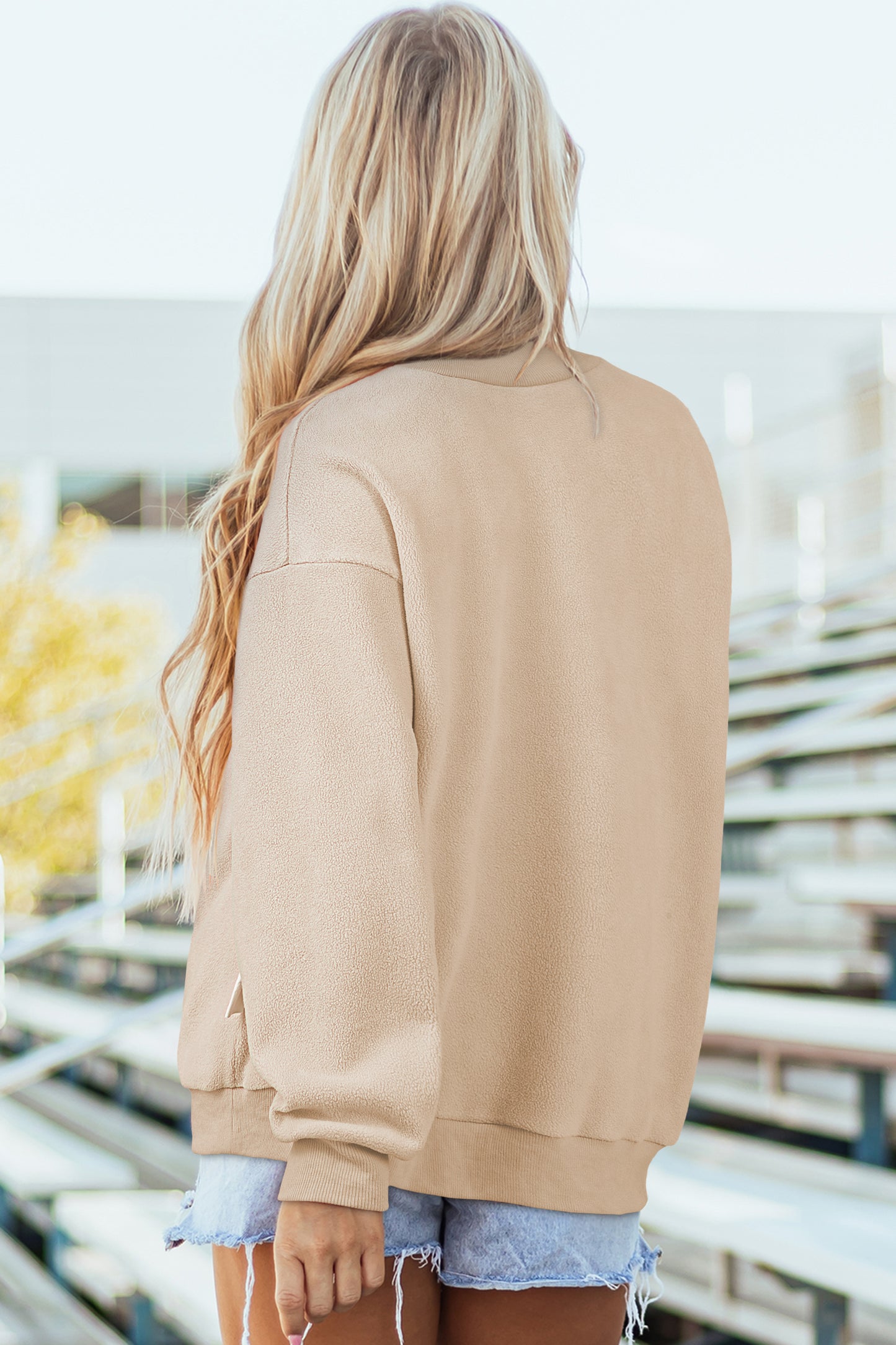 Light Pink Oversize Drop Shoulder Reversible Mock Neck Sweatshirt