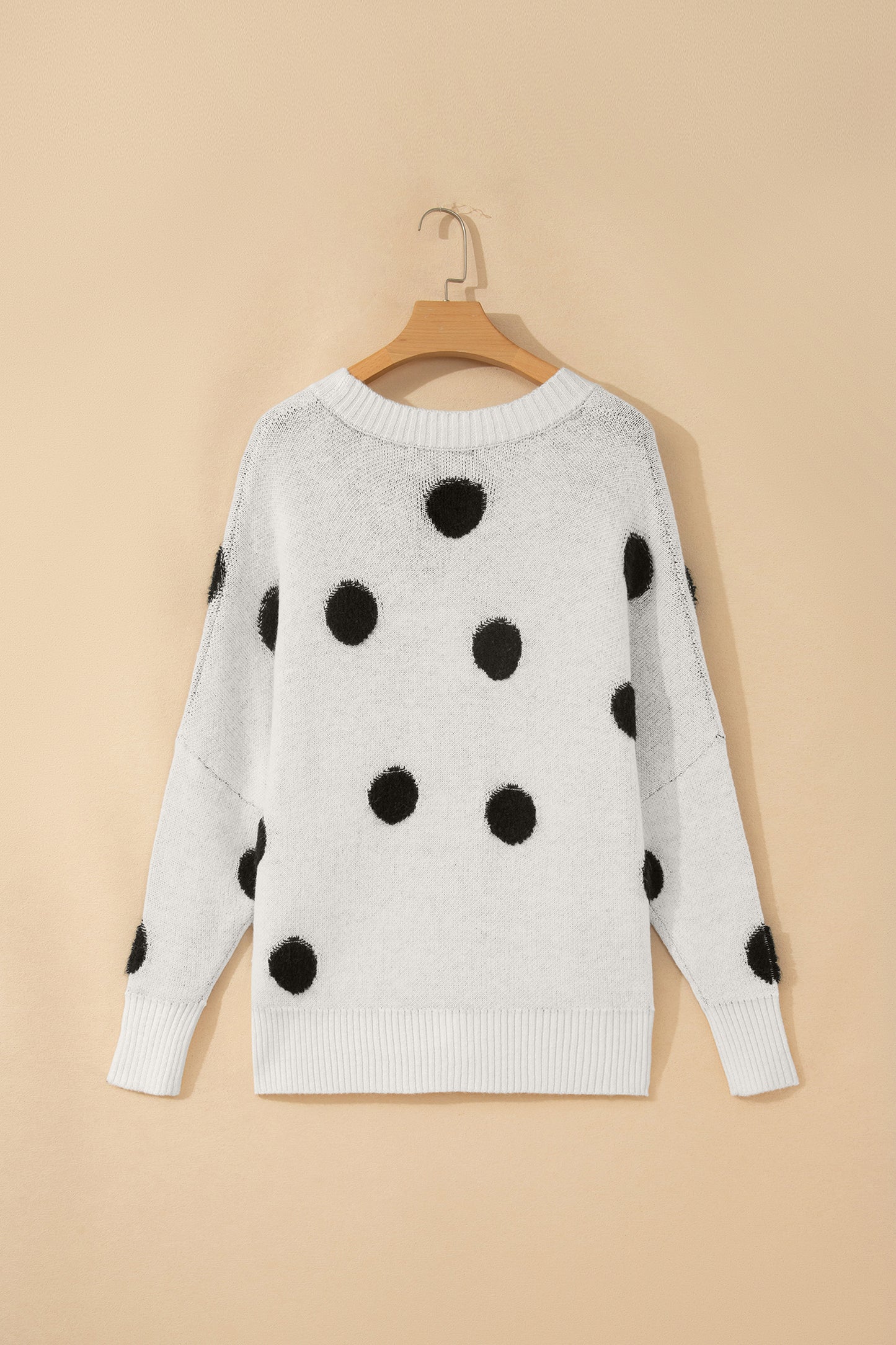 Beige Polka Dot Button Front Oversized V Neck Cardigan