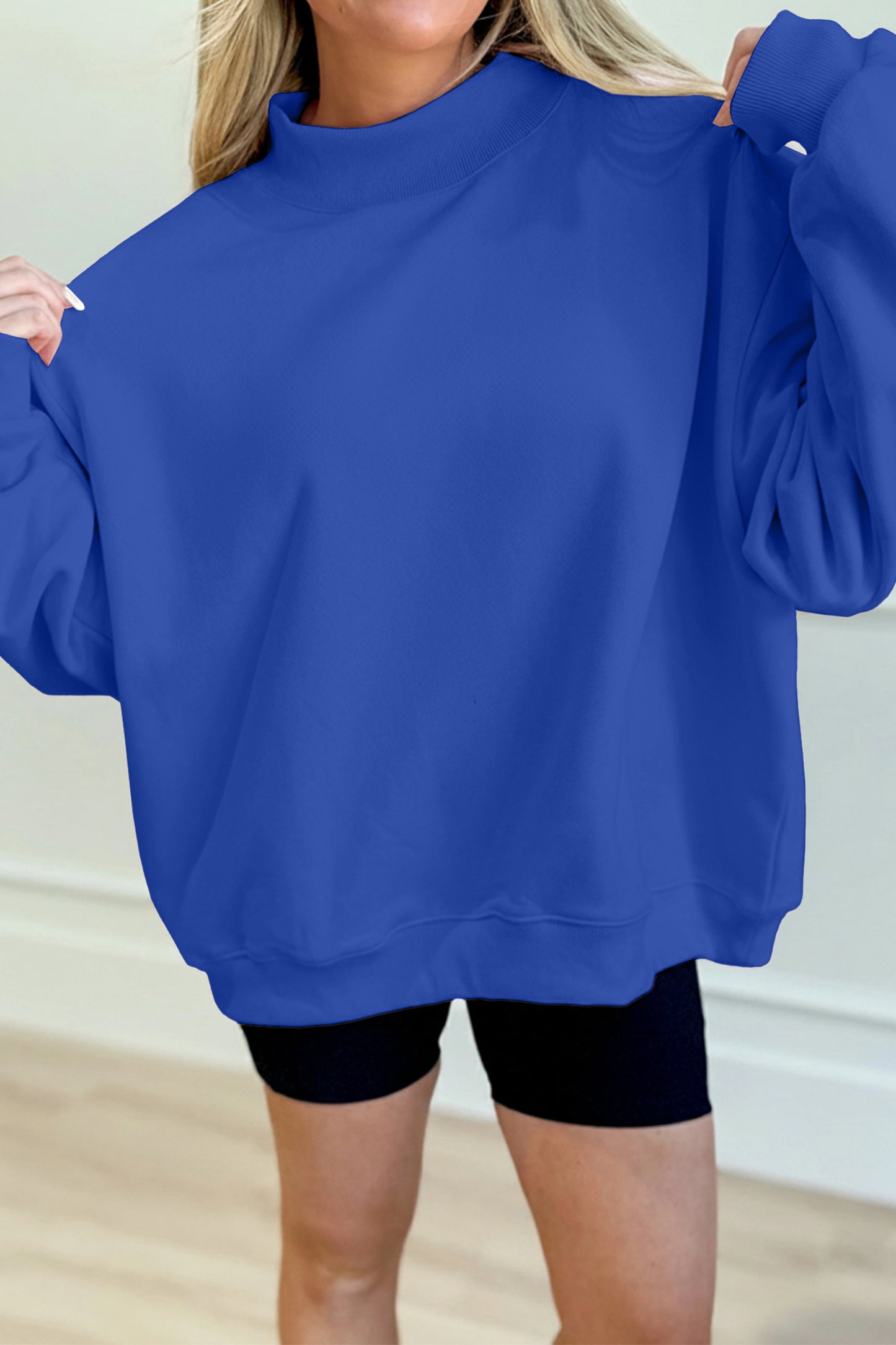 Tillandsia Purple Solid Color Oversized Mock Neck Sweatshirt