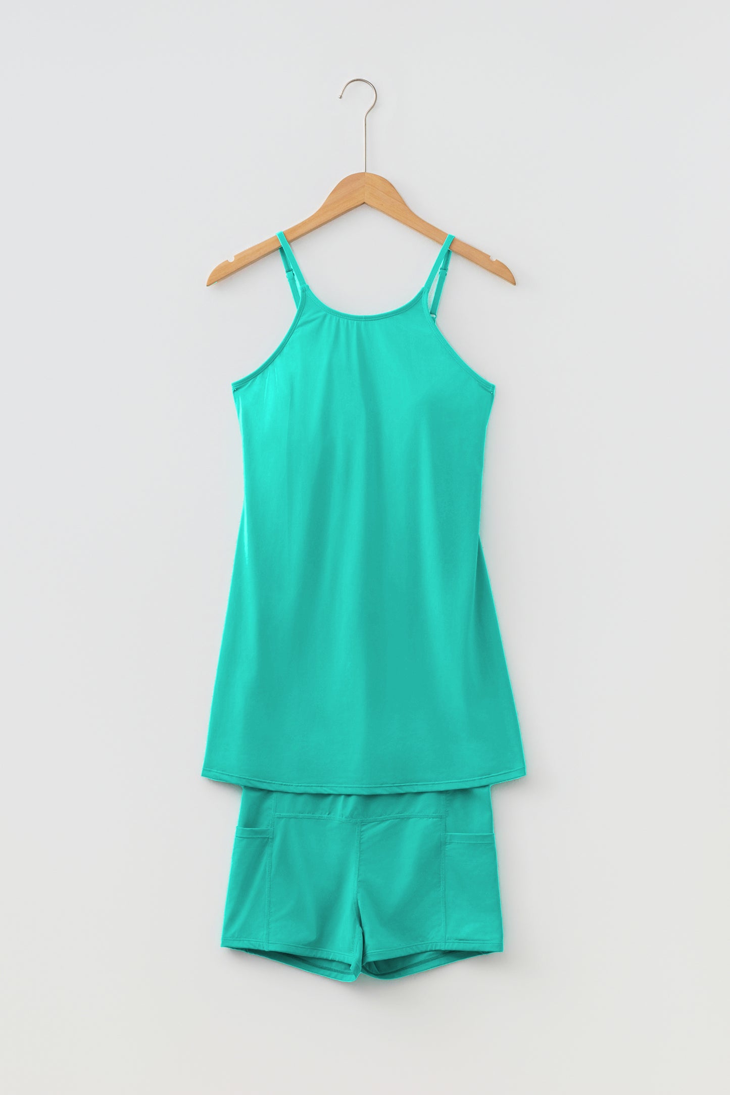 Pink Solid Color Tunic Tank Dress Athletic Shorts Two Piece Set