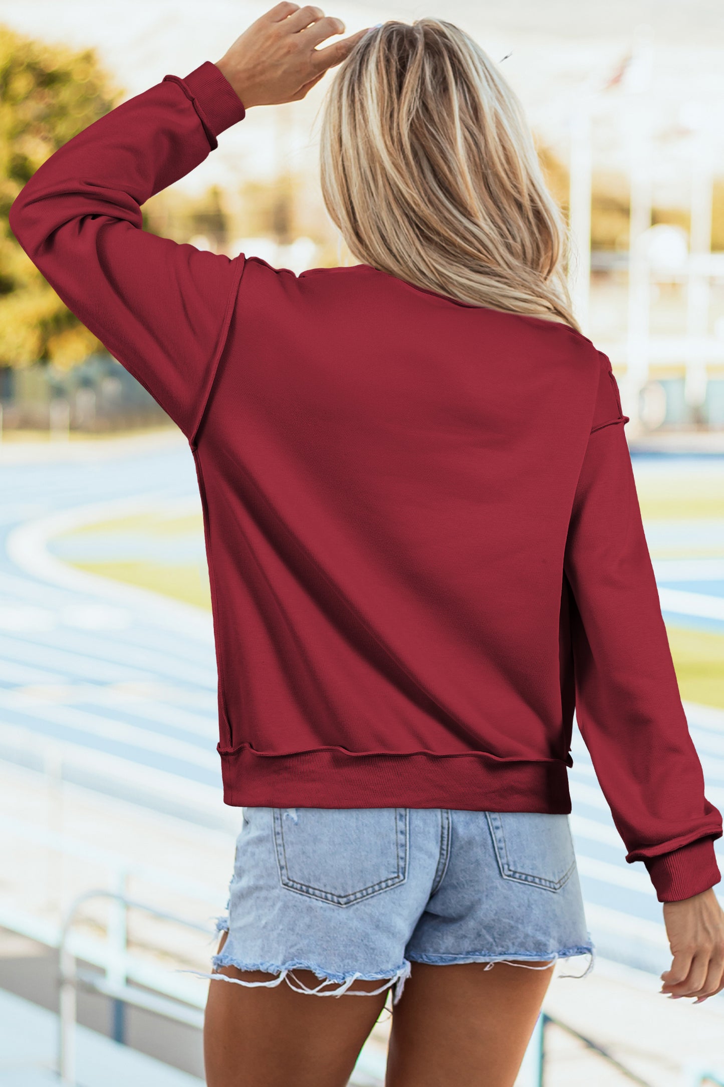 Light Pink Oversize Drop Shoulder Reversible Mock Neck Sweatshirt