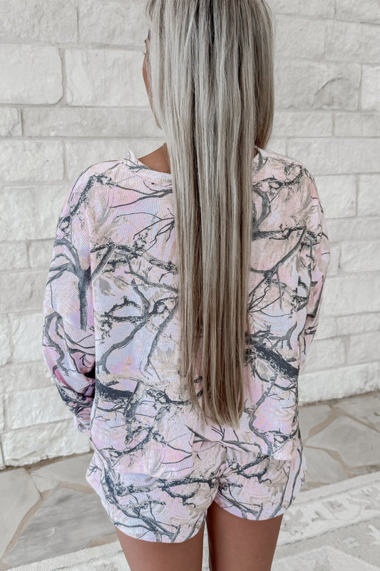Pink Camo Henley Top and Short Set