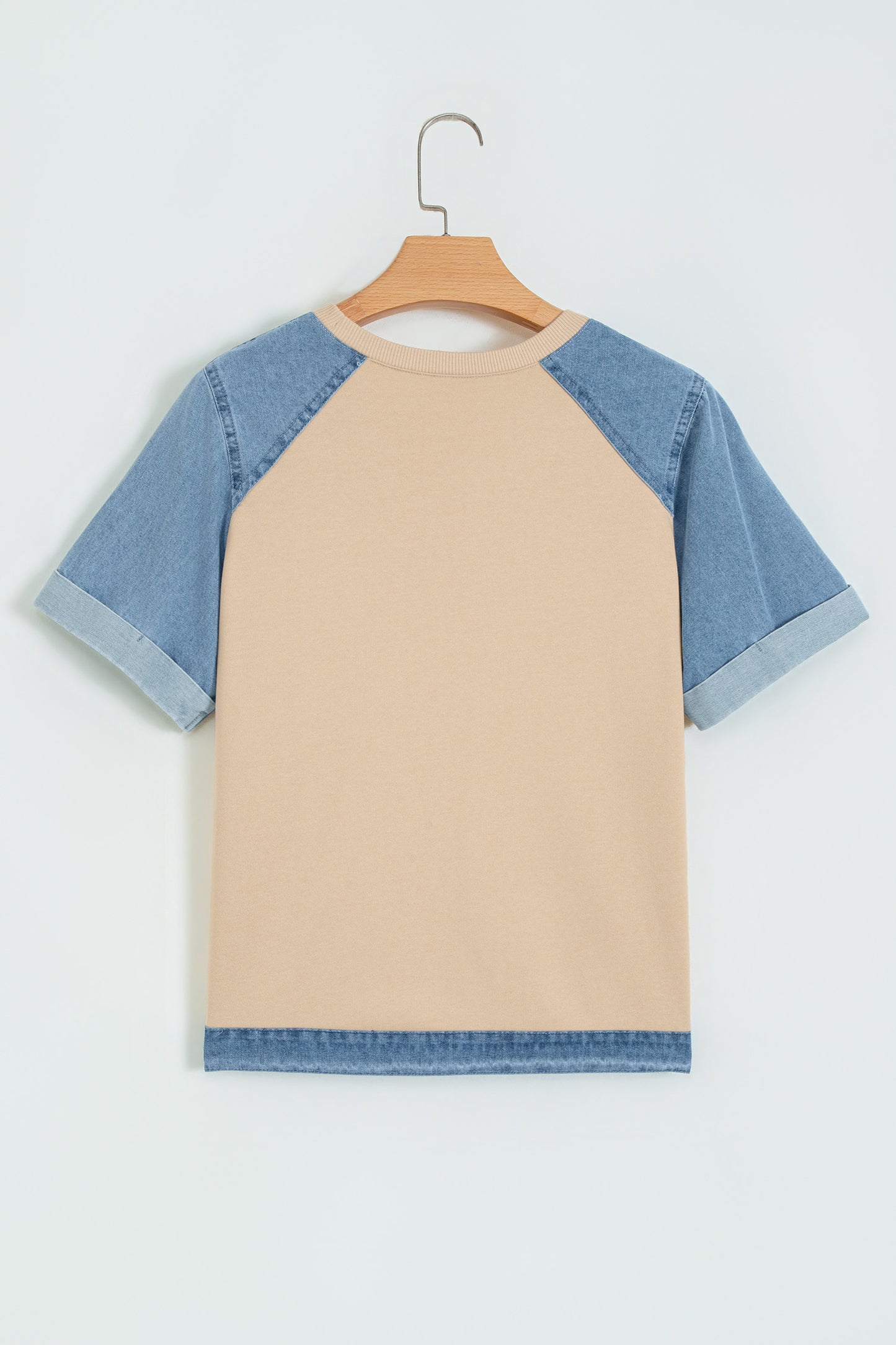 Parchment Denim Color Block Patchwork Round Neck Tee