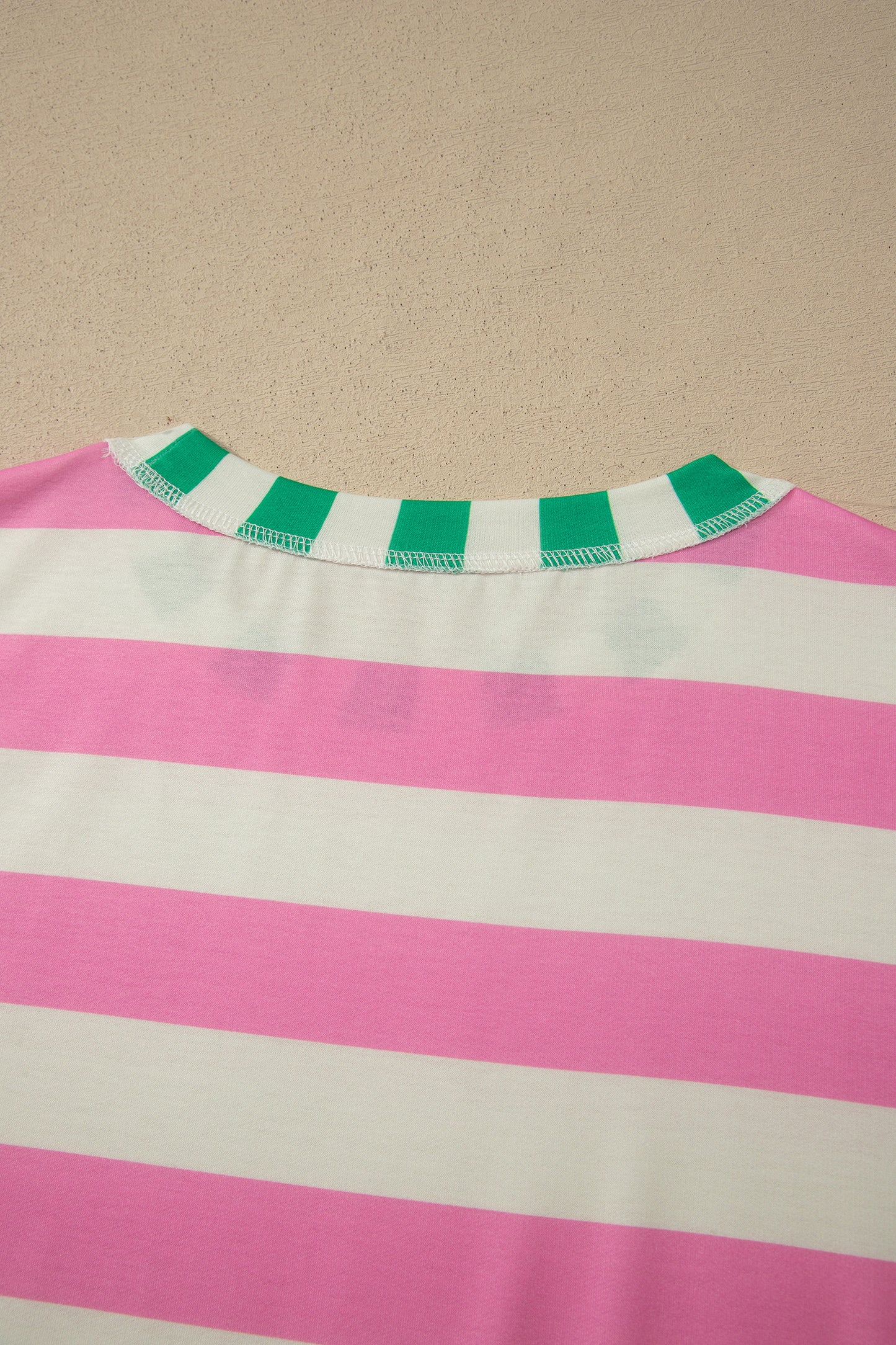 Pink Stripe Exposed Seam Contrast Patchwork Oversized Top