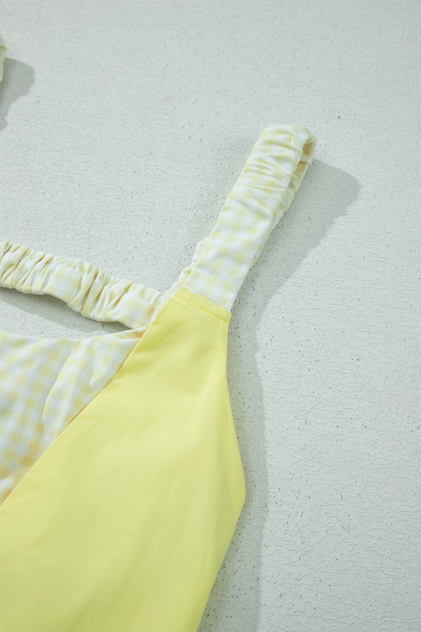 Yellow Cream Faux Two Piece Gingham Contrast Patchwork Loose Mini Dress