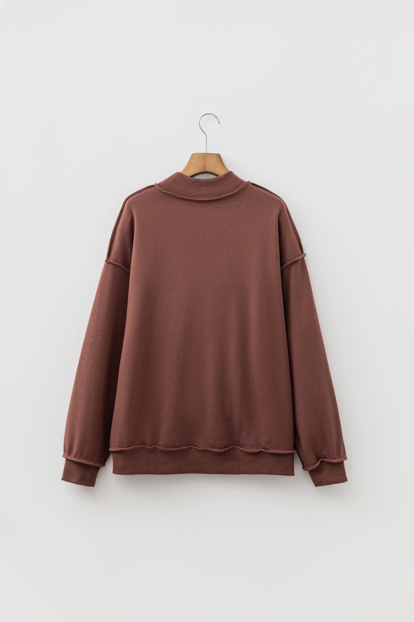 Light Pink Oversize Drop Shoulder Reversible Mock Neck Sweatshirt