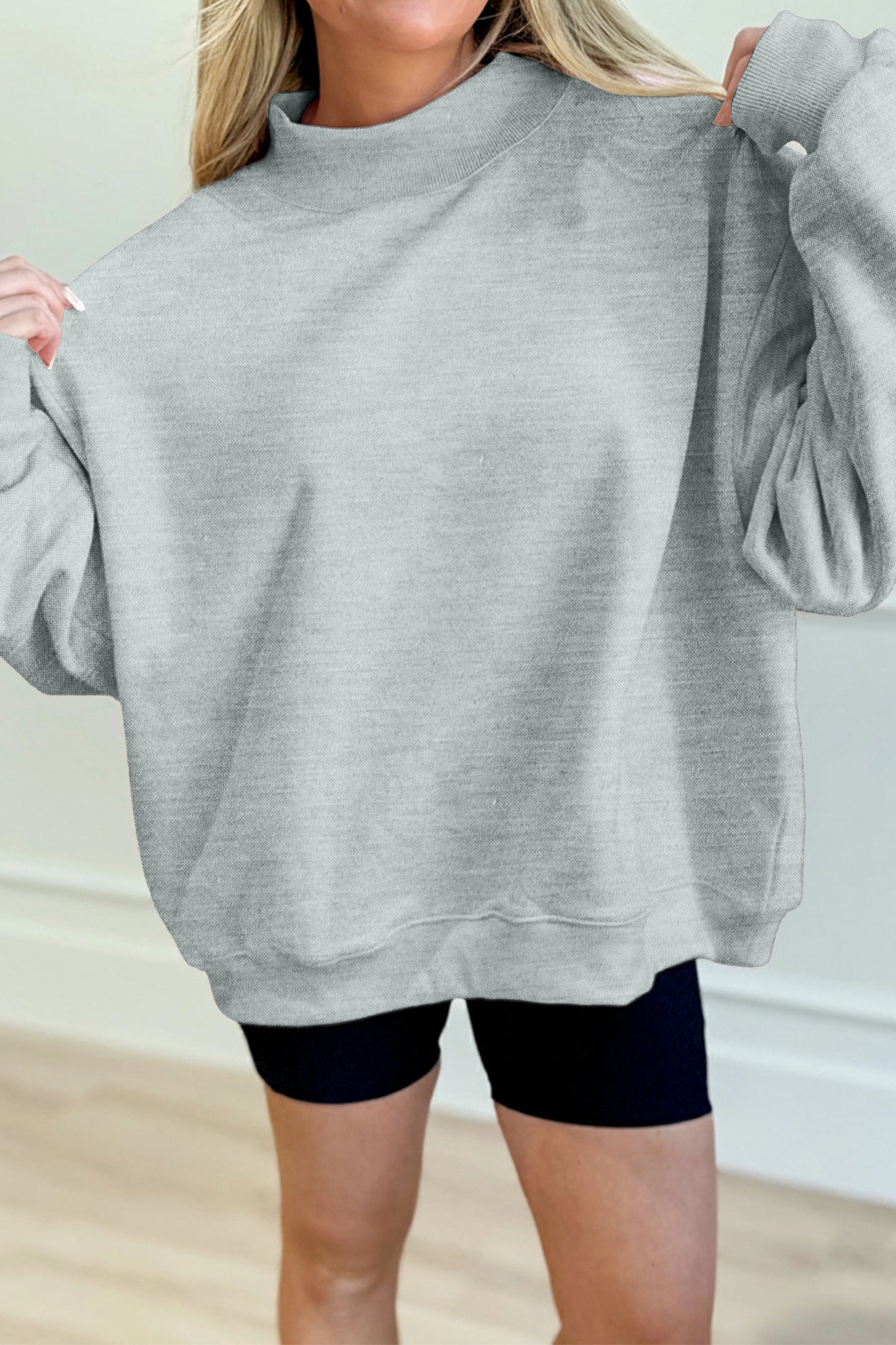 Tillandsia Purple Solid Color Oversized Mock Neck Sweatshirt