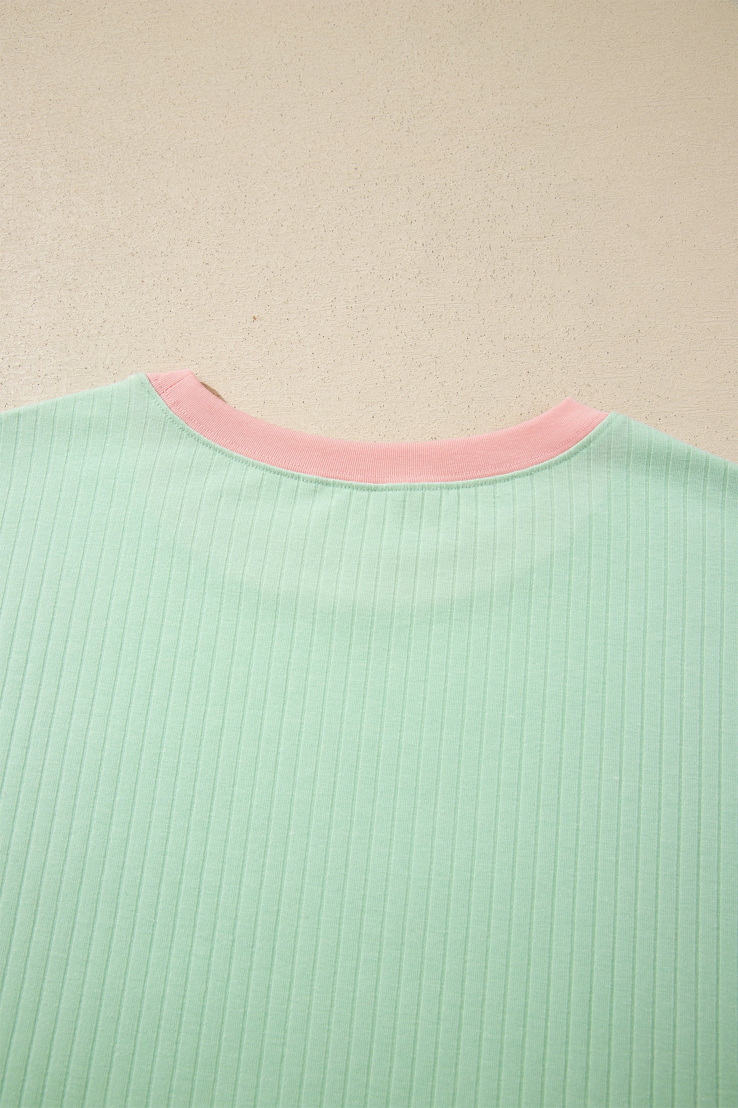 Clearly Aqua Soft Ribbed Color Block Trim Casual Short Set