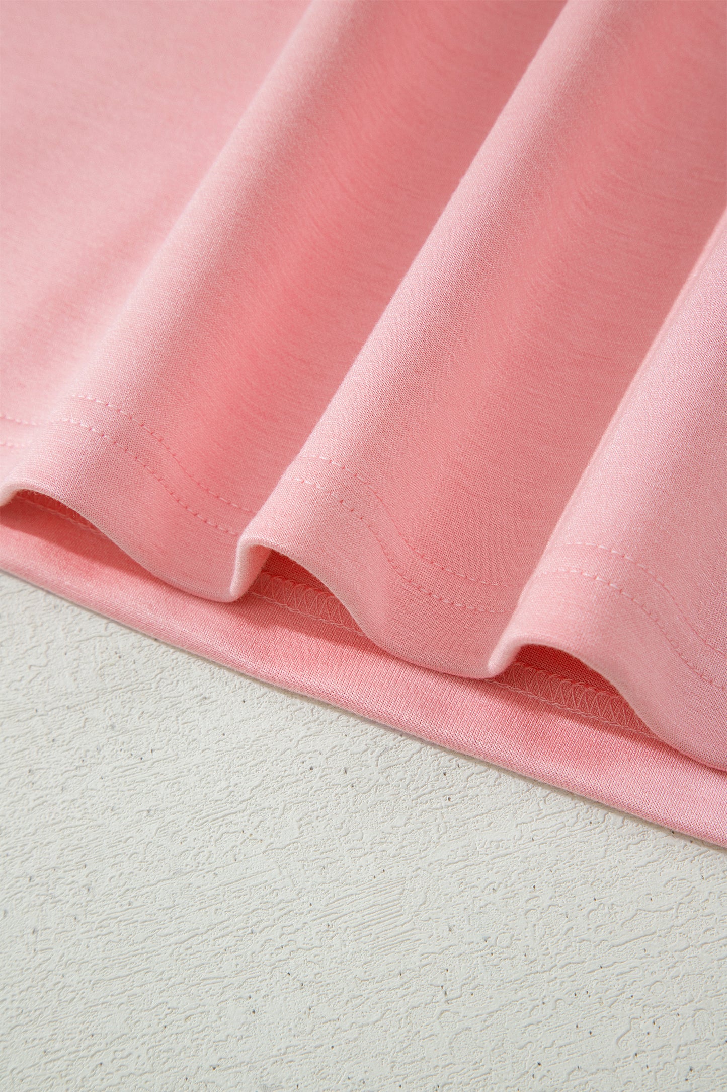 Gossamer Pink Scalloped V Neck Dolman Oversize Top Drawstring Short Set