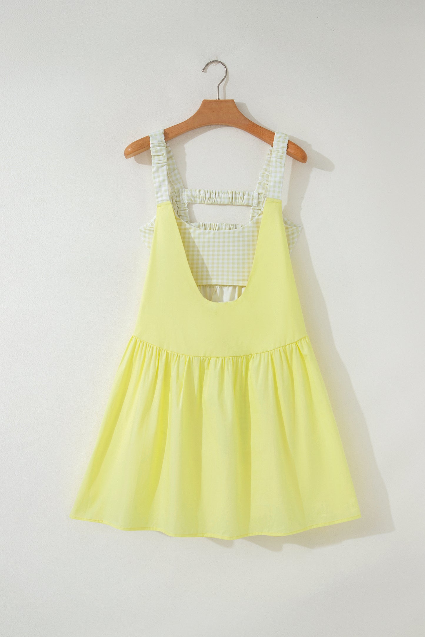 Yellow Cream Faux Two Piece Gingham Contrast Patchwork Loose Mini Dress