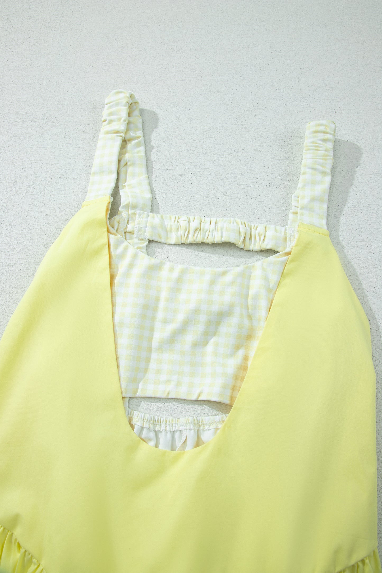 Yellow Cream Faux Two Piece Gingham Contrast Patchwork Loose Mini Dress