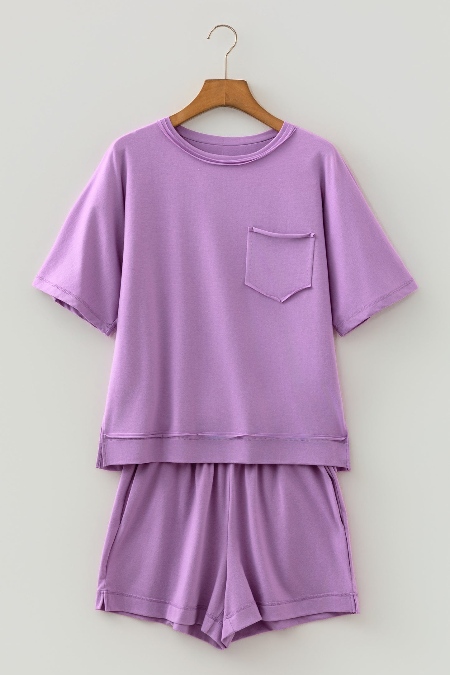 Mint Green Raw Edge Patch Pocket Oversized Top and Shorts Set