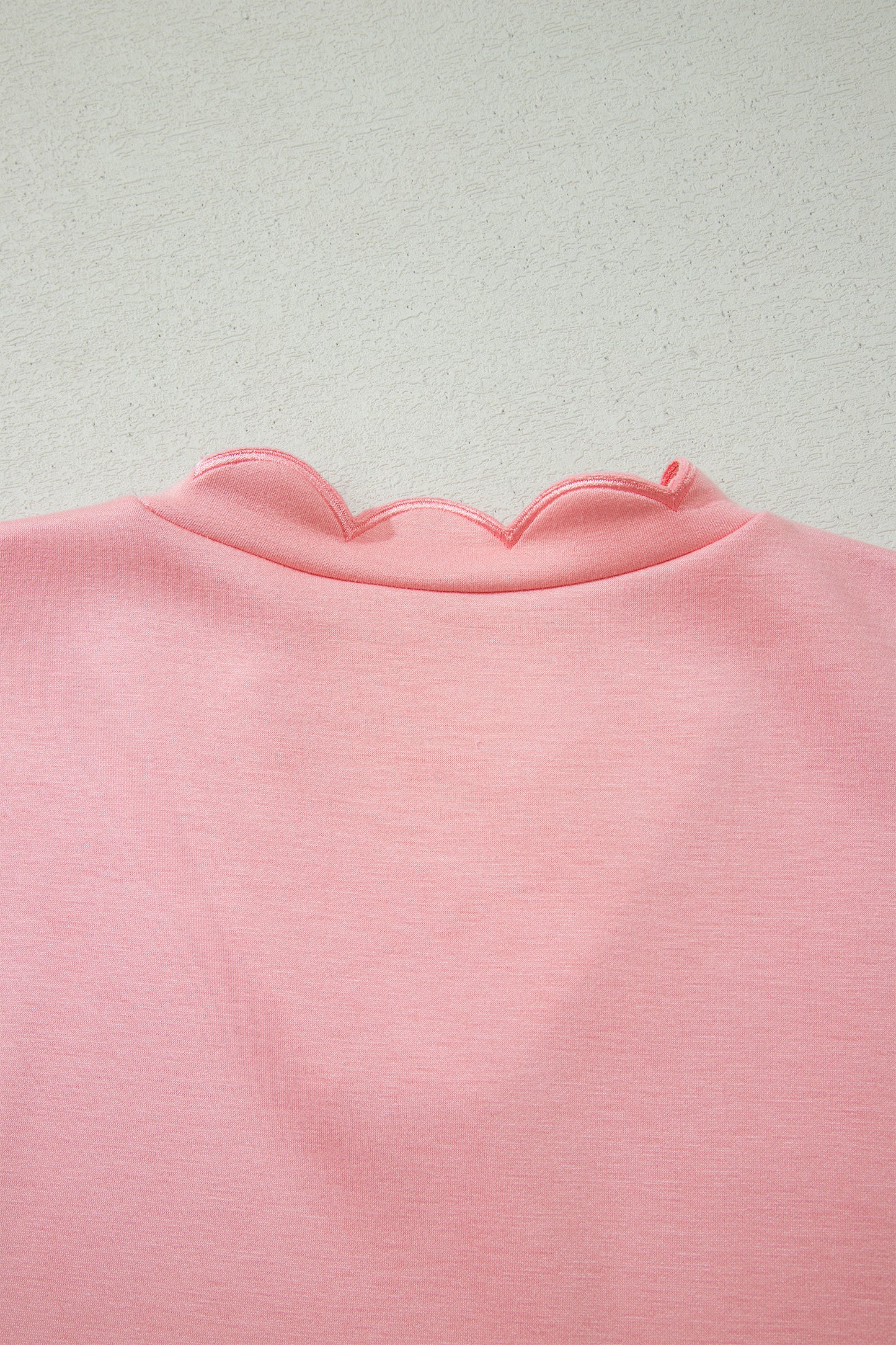 Gossamer Pink Scalloped V Neck Dolman Oversize Top Drawstring Short Set
