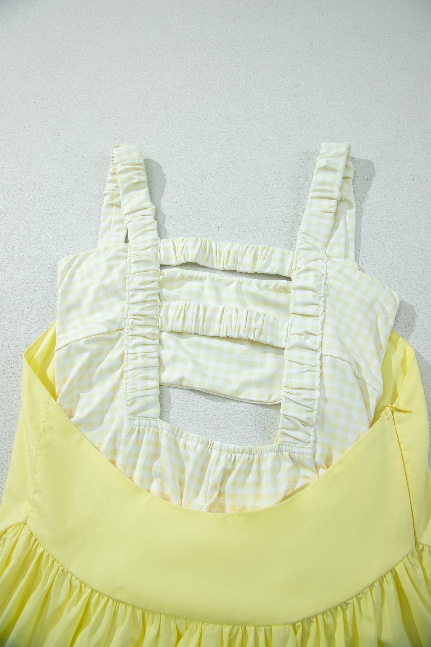 Yellow Cream Faux Two Piece Gingham Contrast Patchwork Loose Mini Dress