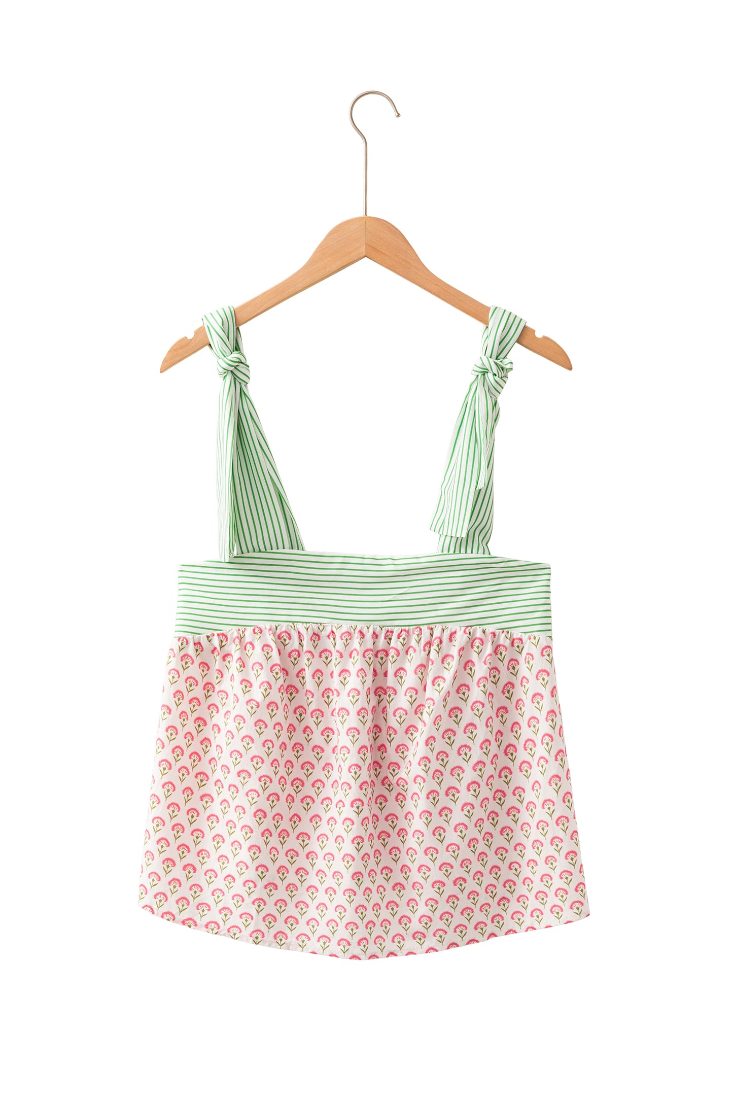 Green Floral Printed Knot Straps Babydoll Tank Top