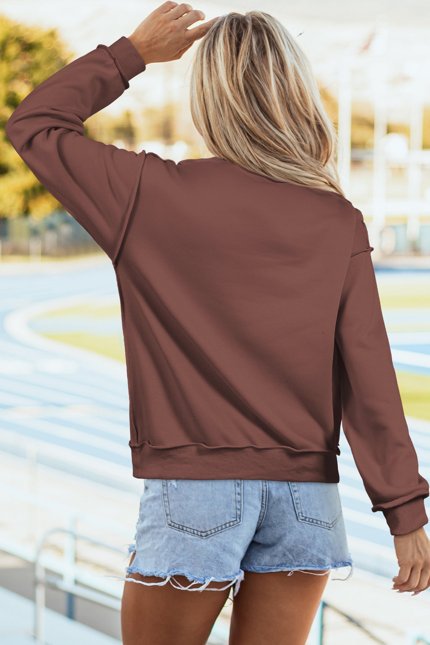 Light Pink Oversize Drop Shoulder Reversible Mock Neck Sweatshirt