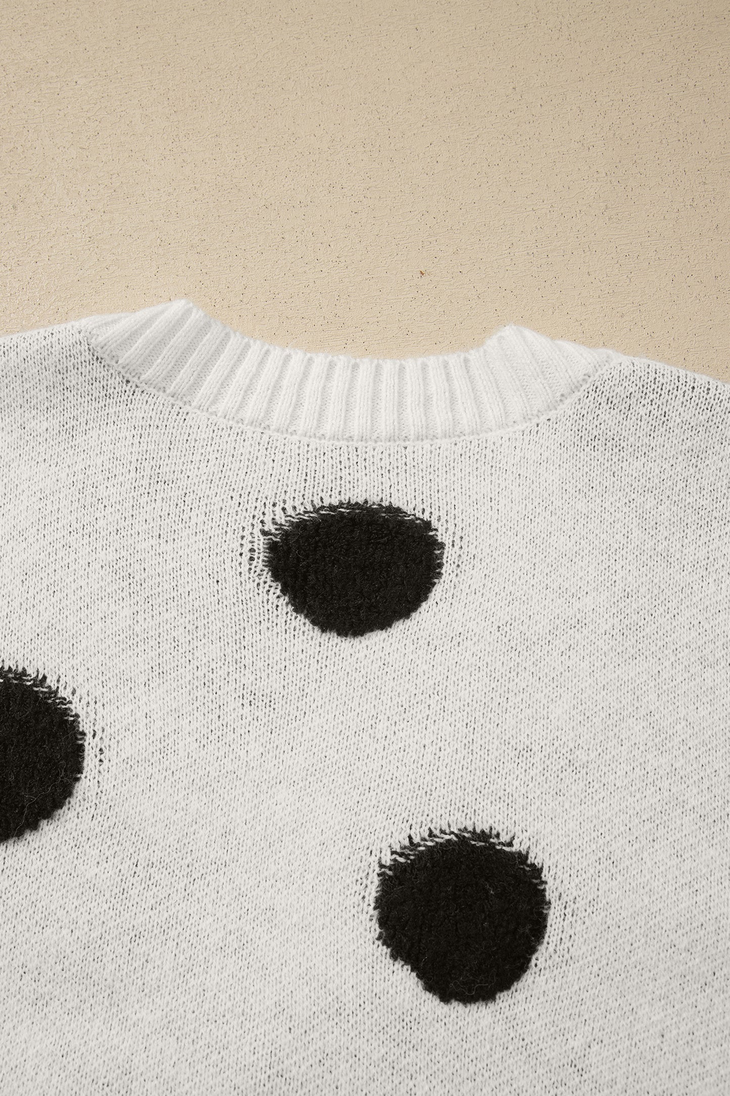 Beige Polka Dot Button Front Oversized V Neck Cardigan