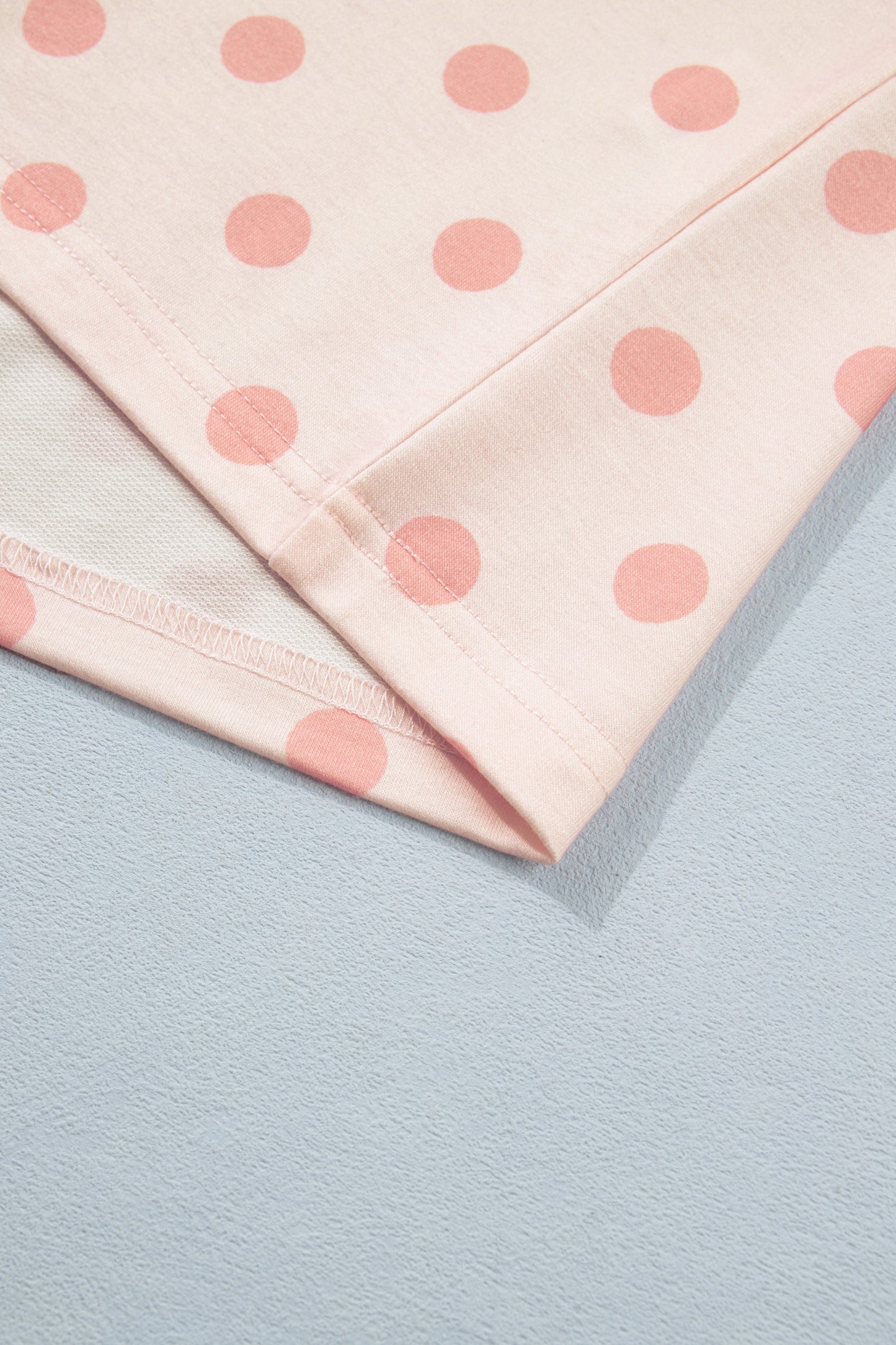 Pink Polka Dot Drop Shoulder Polo Loose Pullover Patch Pocket Casual Shorts Set