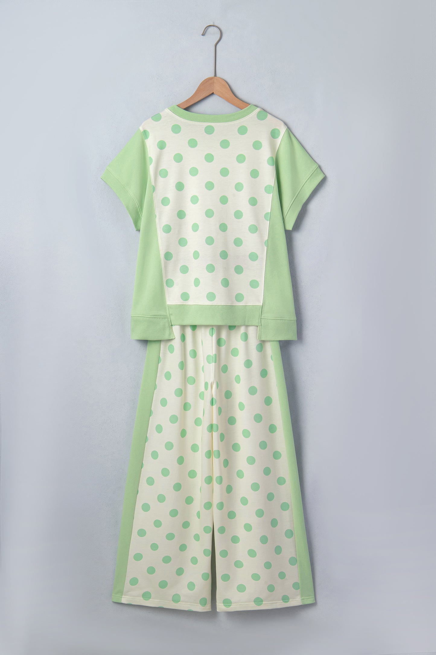 Yellow Color Block Patchwork Polka Dot Wide Leg Pant Set