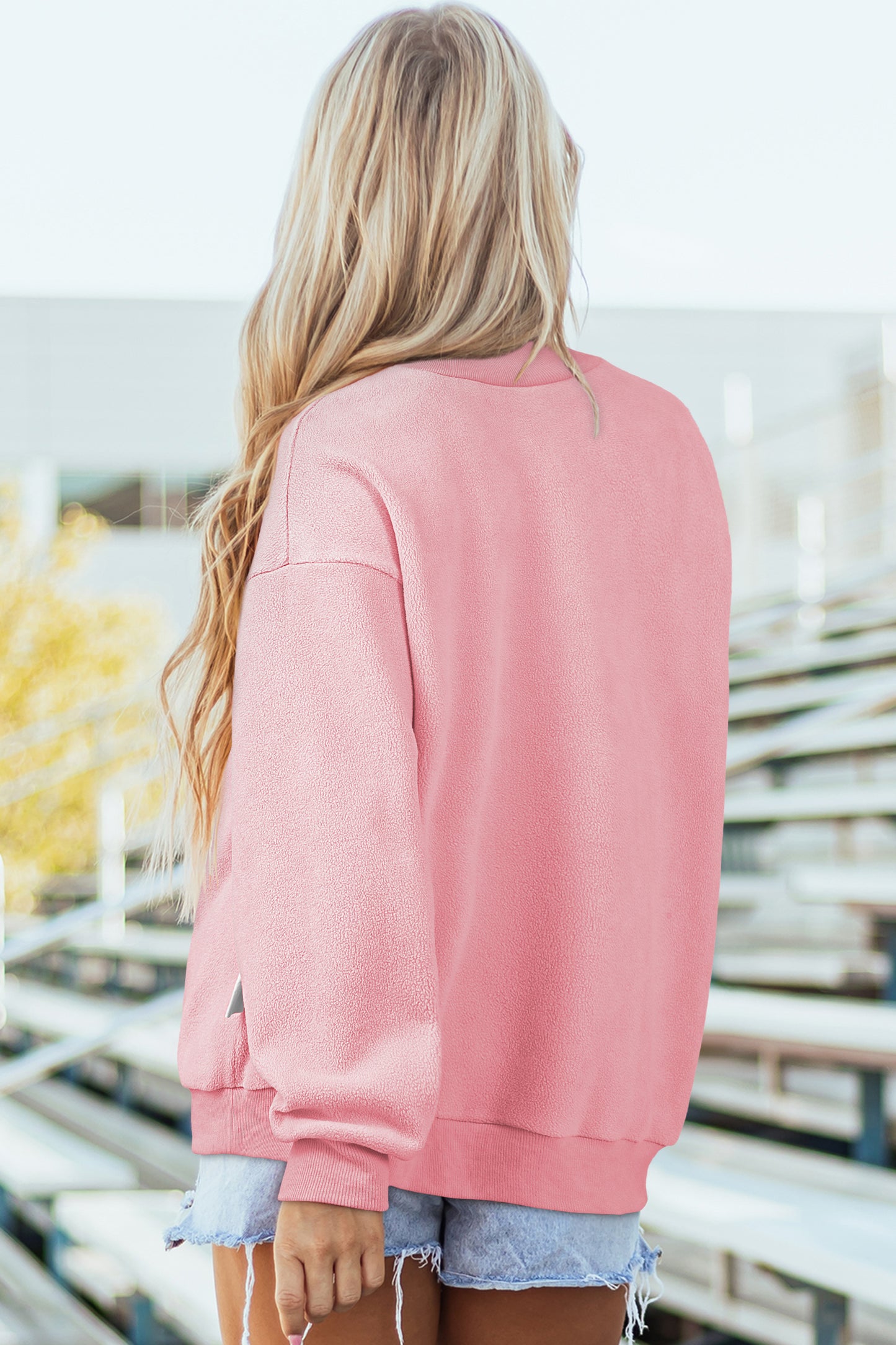 Light Pink Oversize Drop Shoulder Reversible Mock Neck Sweatshirt