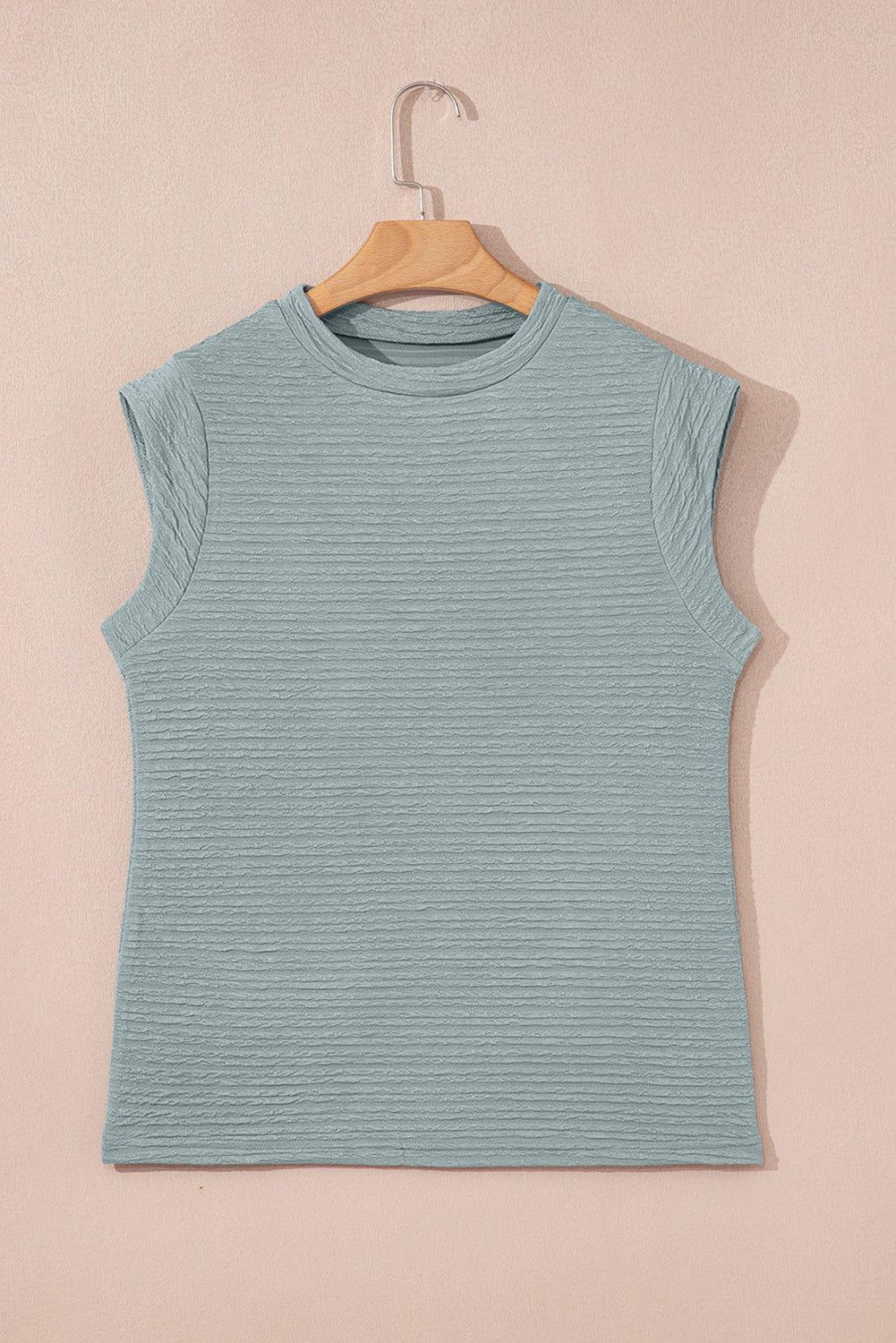 Beau Blue Solid Color Textured Crew Neck Tank Top