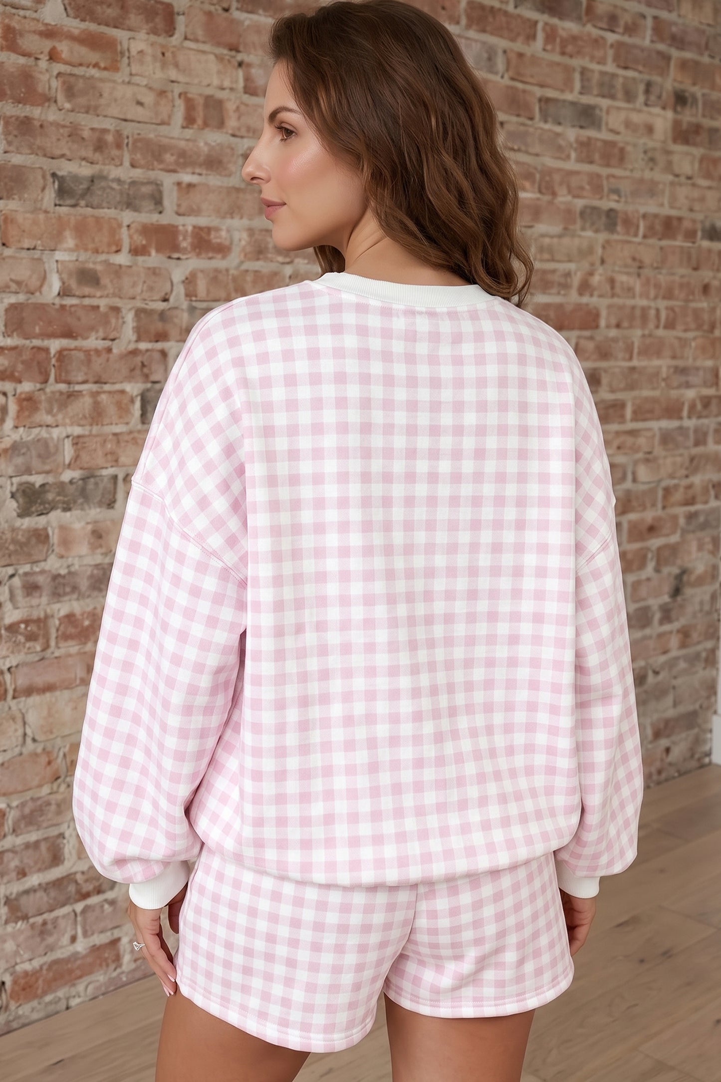 Yellow Plaid Baggy Pullover Drawstring Casual Shorts 2pcs Outfit