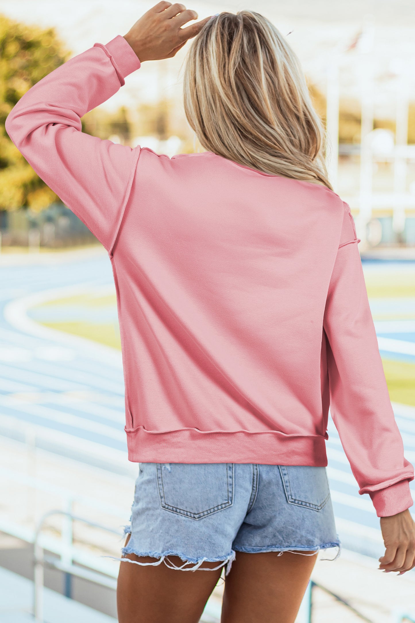 Light Pink Oversize Drop Shoulder Reversible Mock Neck Sweatshirt