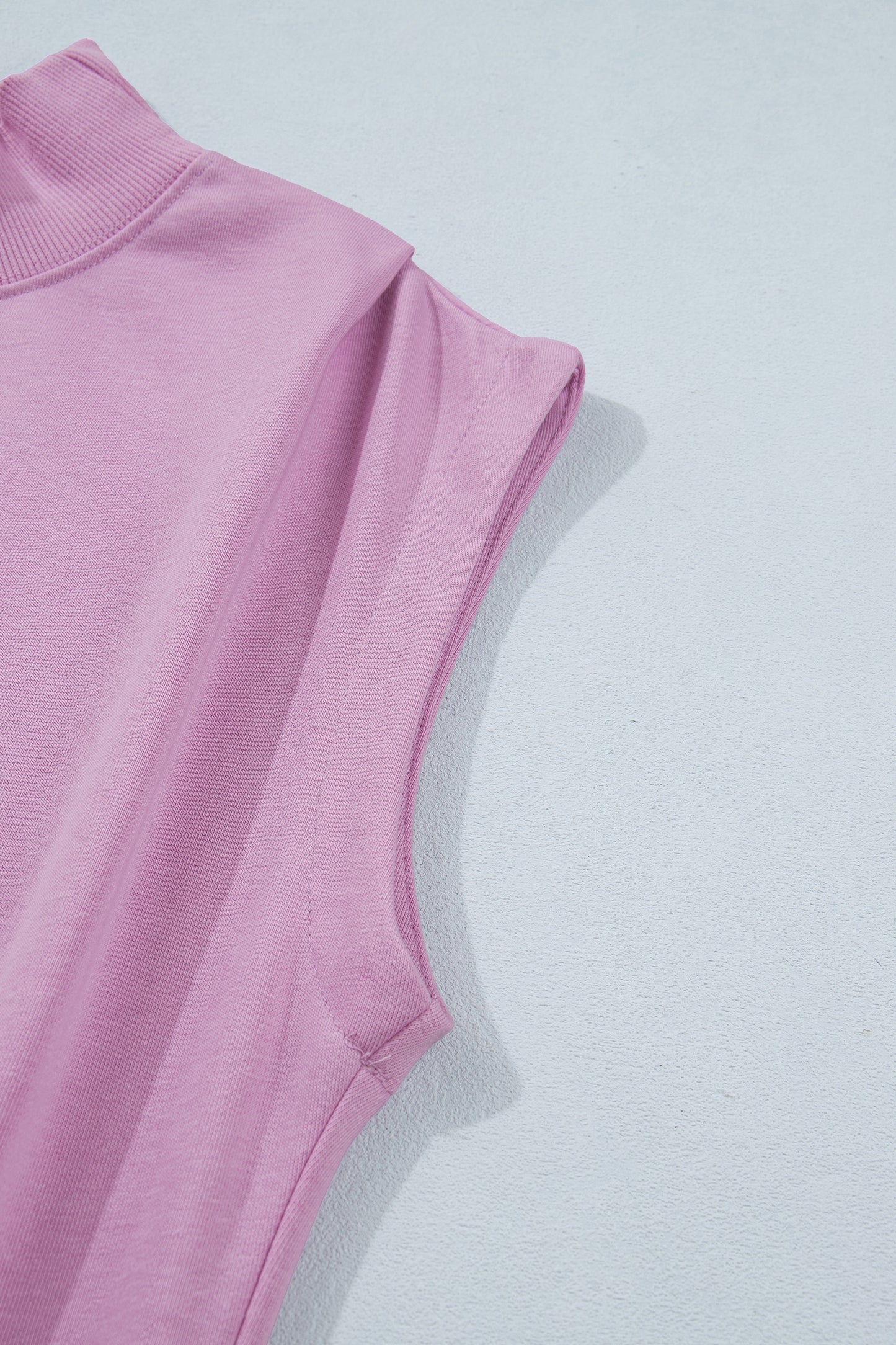 Pink Solid Color High Neck Cap Sleeve Loose Top